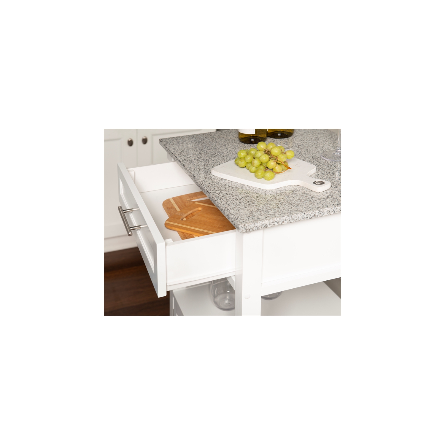Linon Mitchell Wood Granite Top Kitchen Cart in White