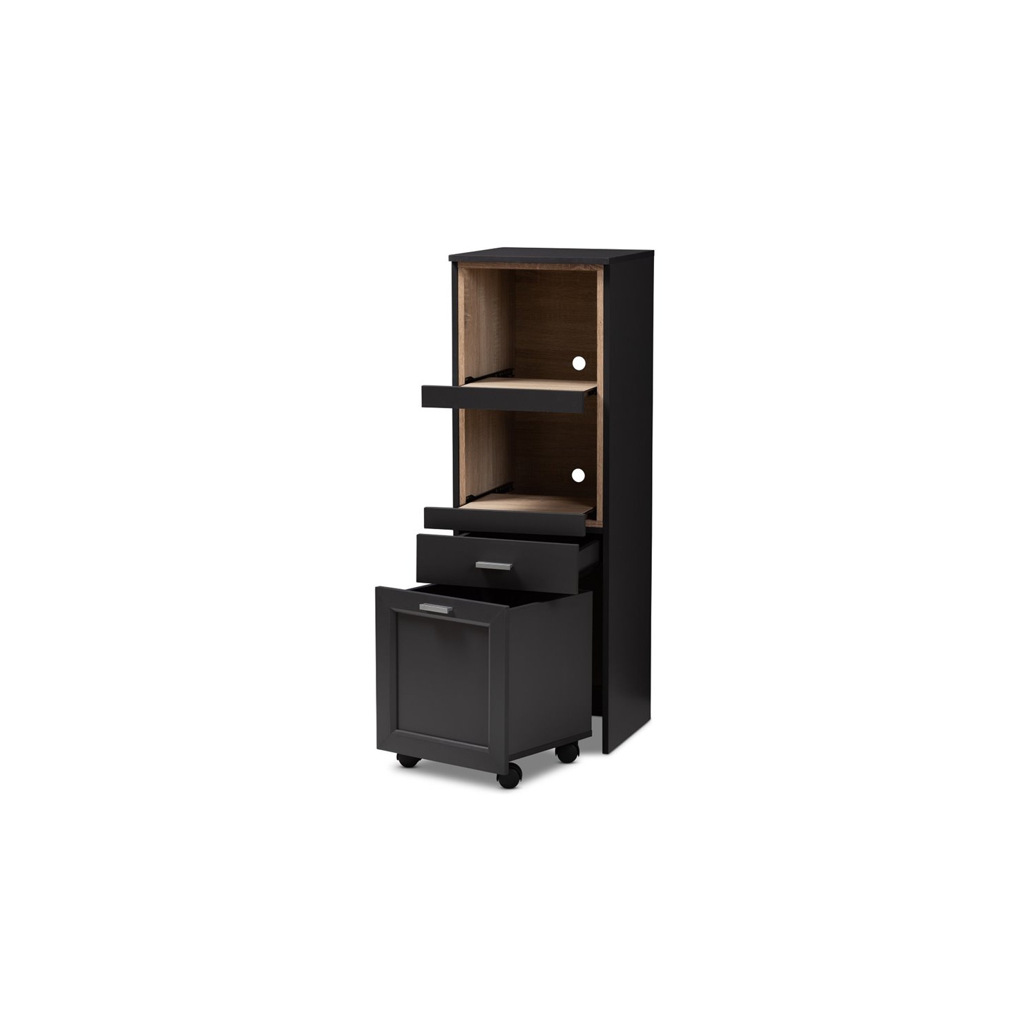 Baxton Studio Fabian Microwave Cabinet in Dark Grey and Oak Brown