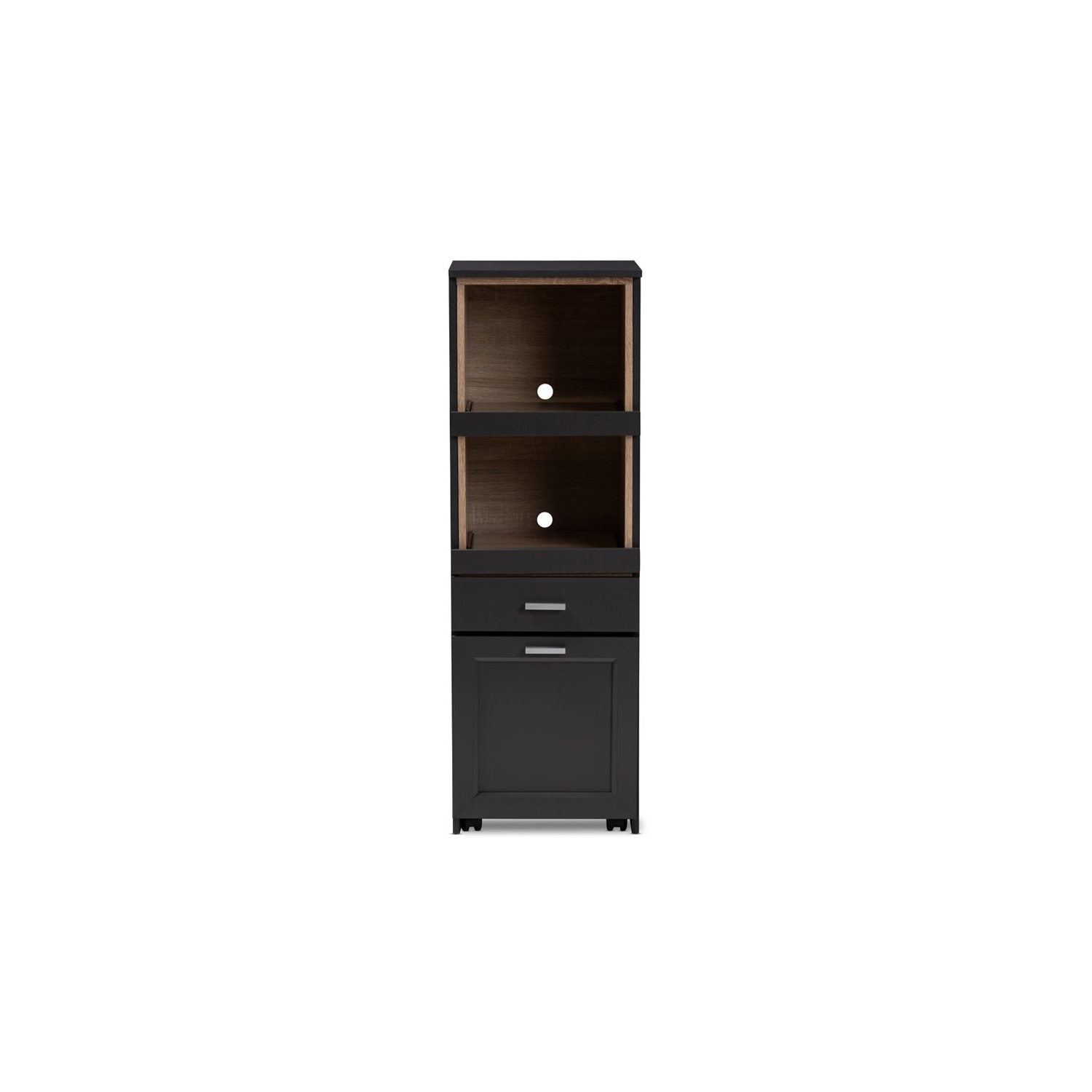 Baxton Studio Fabian Microwave Cabinet in Dark Grey and Oak Brown