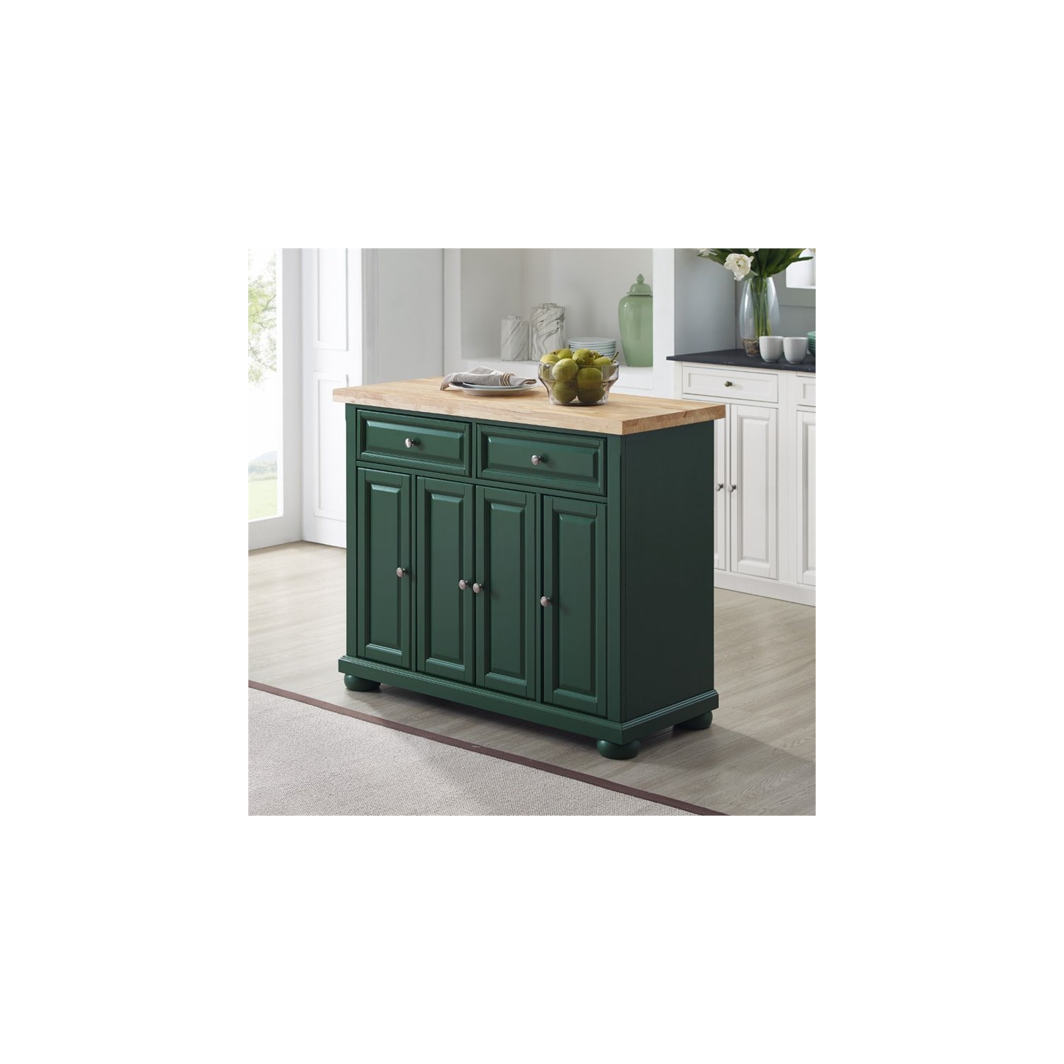 Crosley Furniture Madison Wood Top Kitchen Island Cart in Emerald
