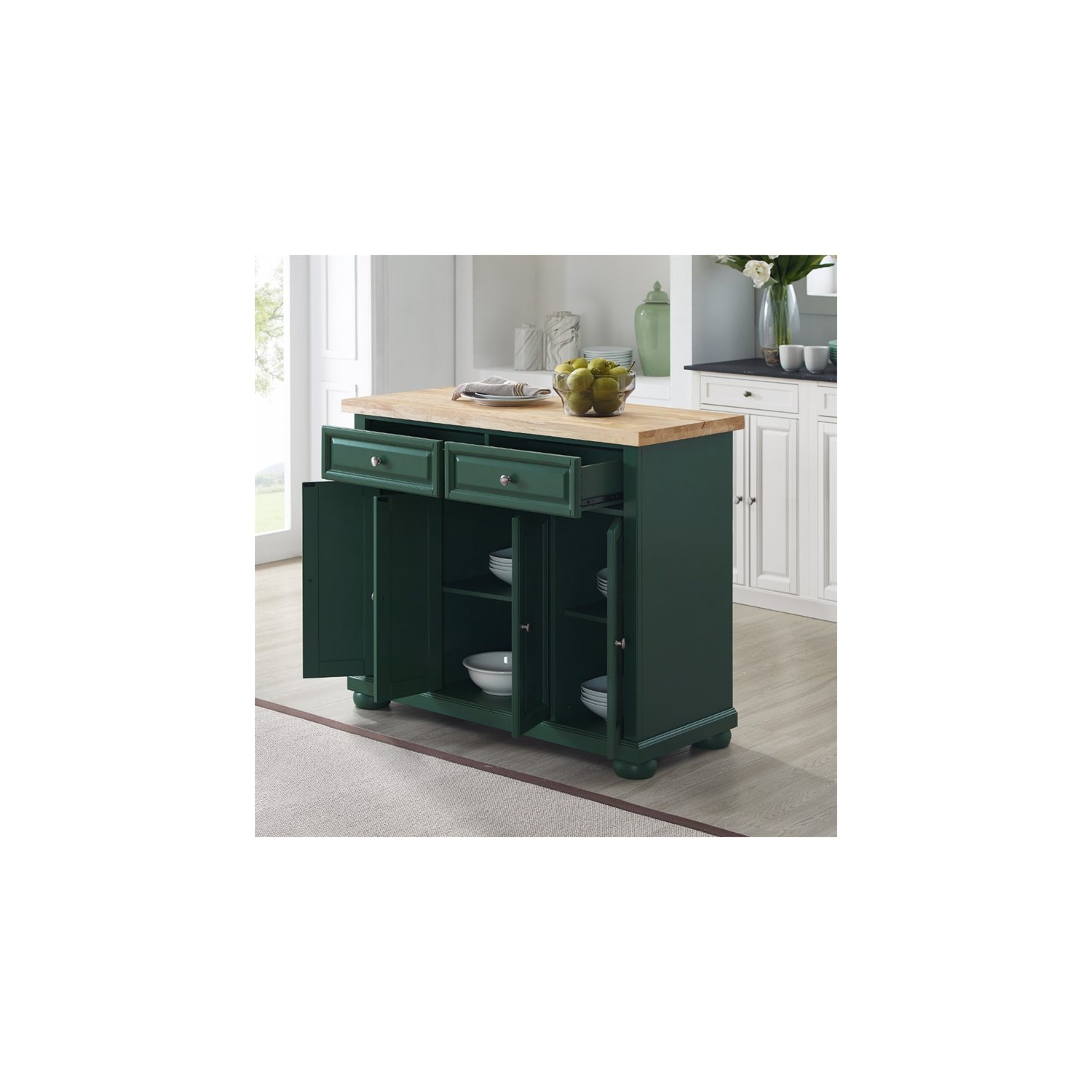 Crosley Furniture Madison Wood Top Kitchen Island Cart in Emerald