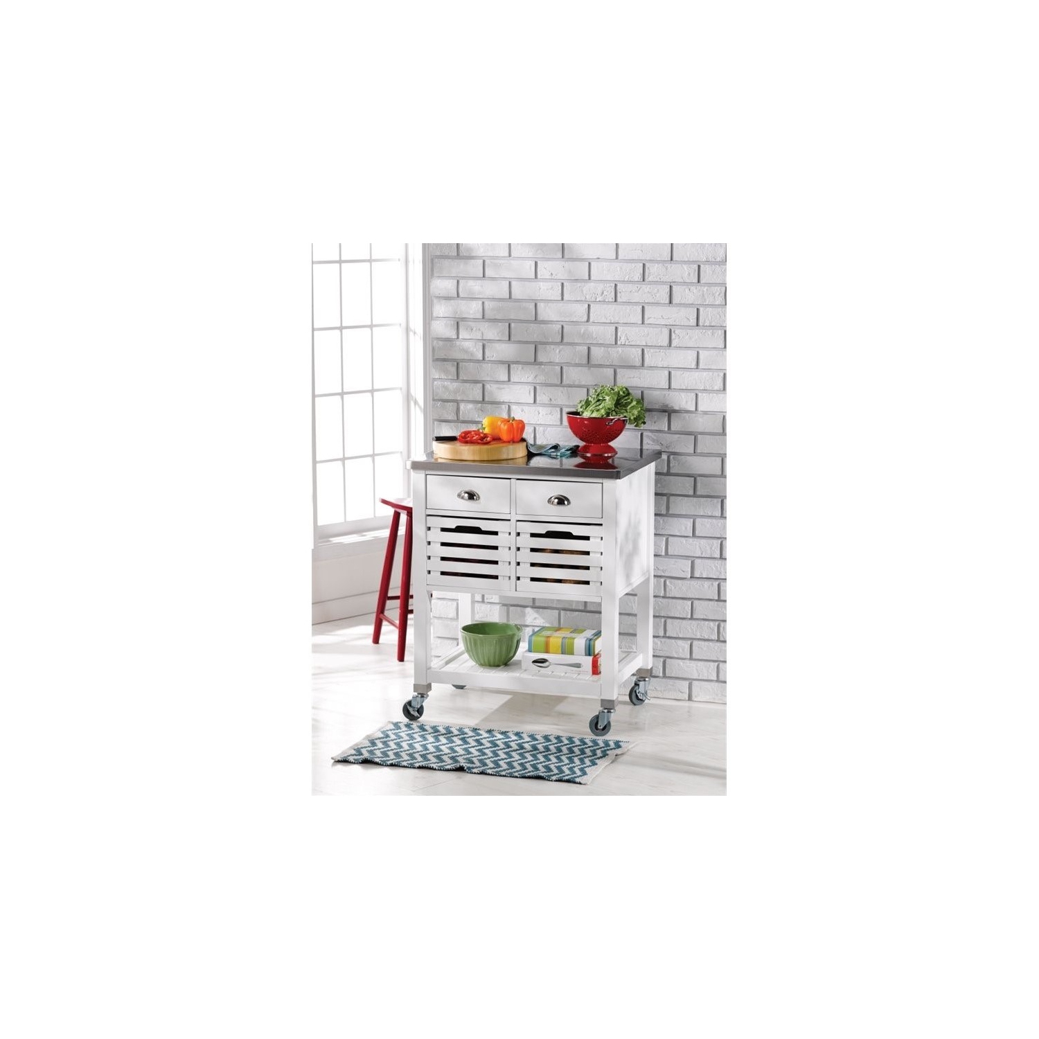 Linon Robbin Wood Kitchen Storage and Prep Cart in White