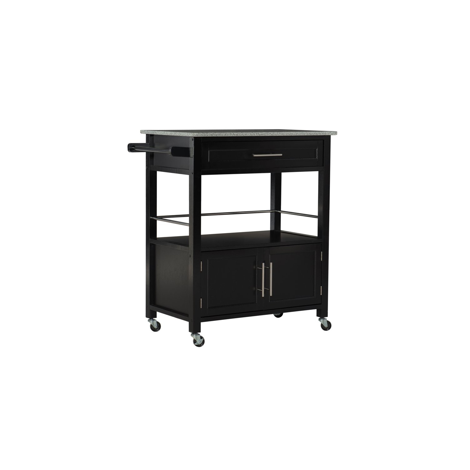 Linon Cameron Wood Granite Top Kitchen Cart in Black