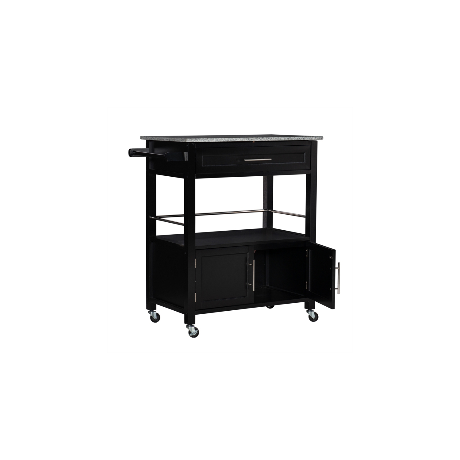 Linon Cameron Wood Granite Top Kitchen Cart in Black