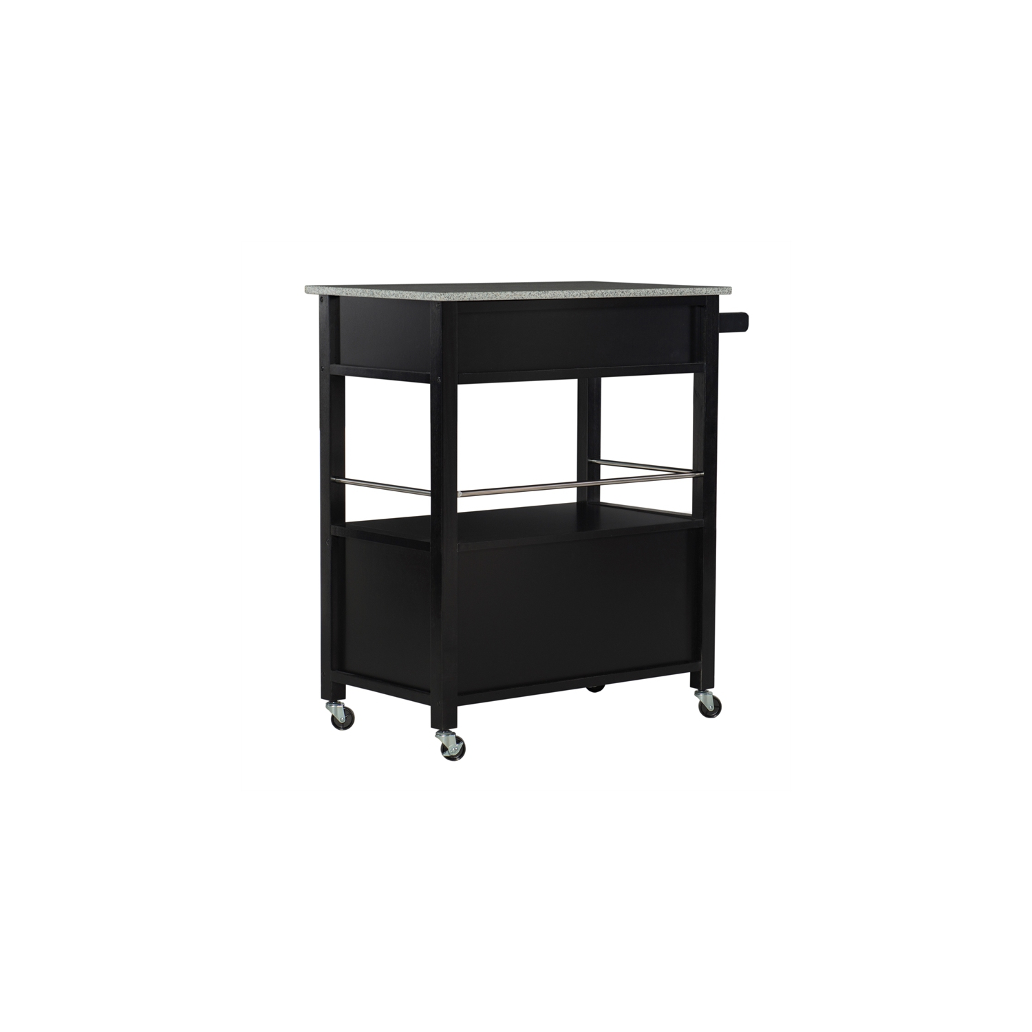 Linon Cameron Wood Granite Top Kitchen Cart in Black