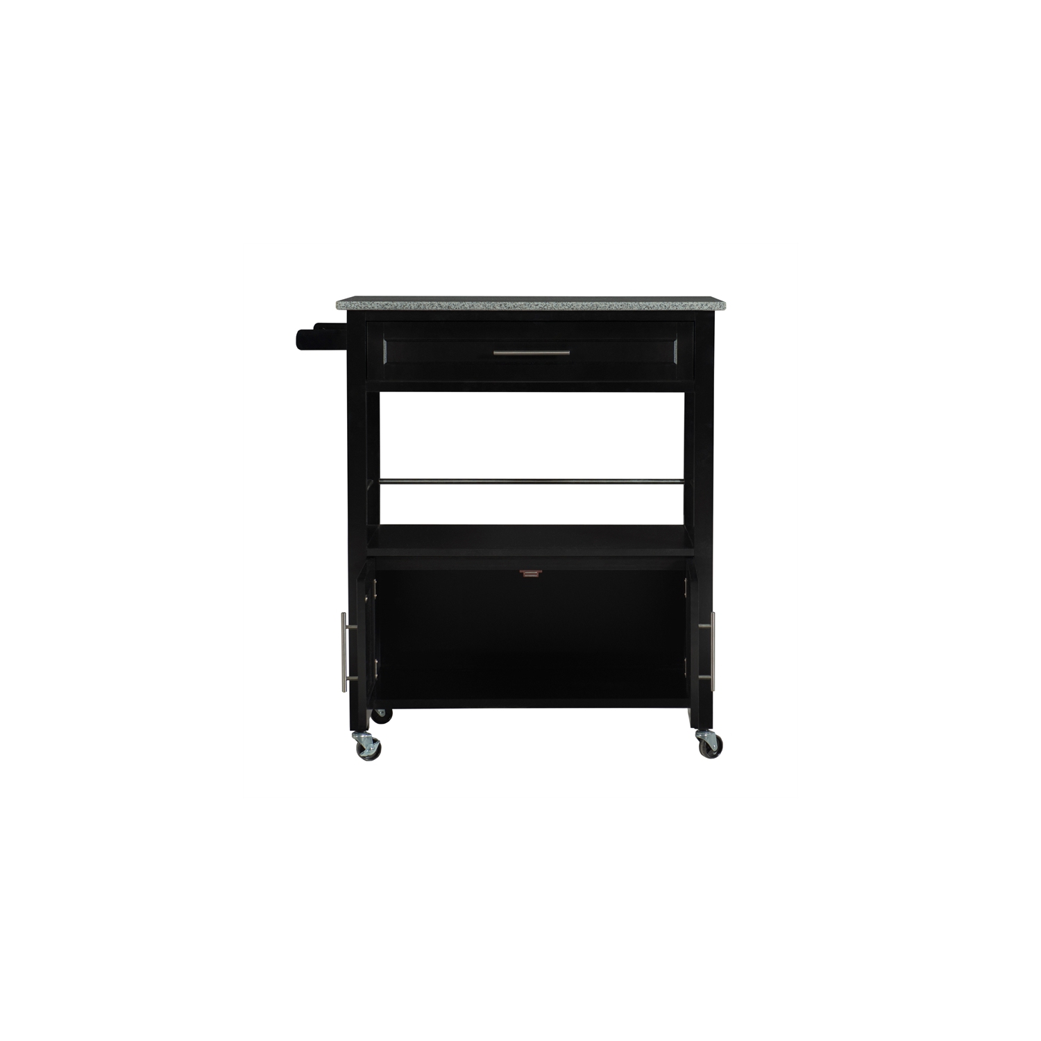 Linon Cameron Wood Granite Top Kitchen Cart in Black