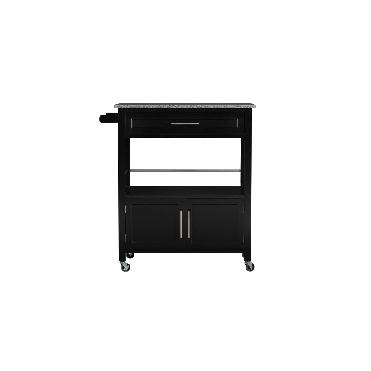 Linon Cameron Wood Granite Top Kitchen Cart in Black