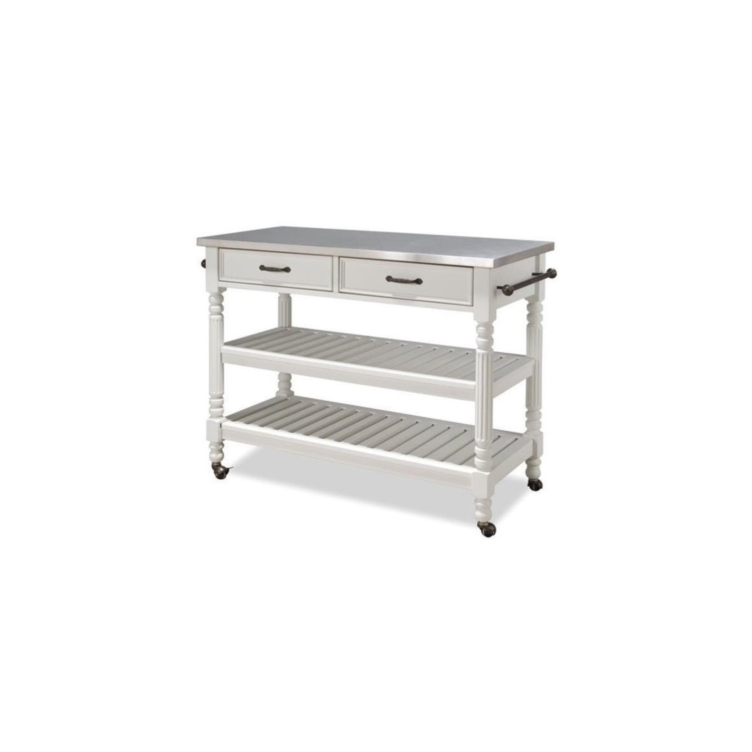 Bowery Hill Stainless Steel Top Kitchen Cart in White