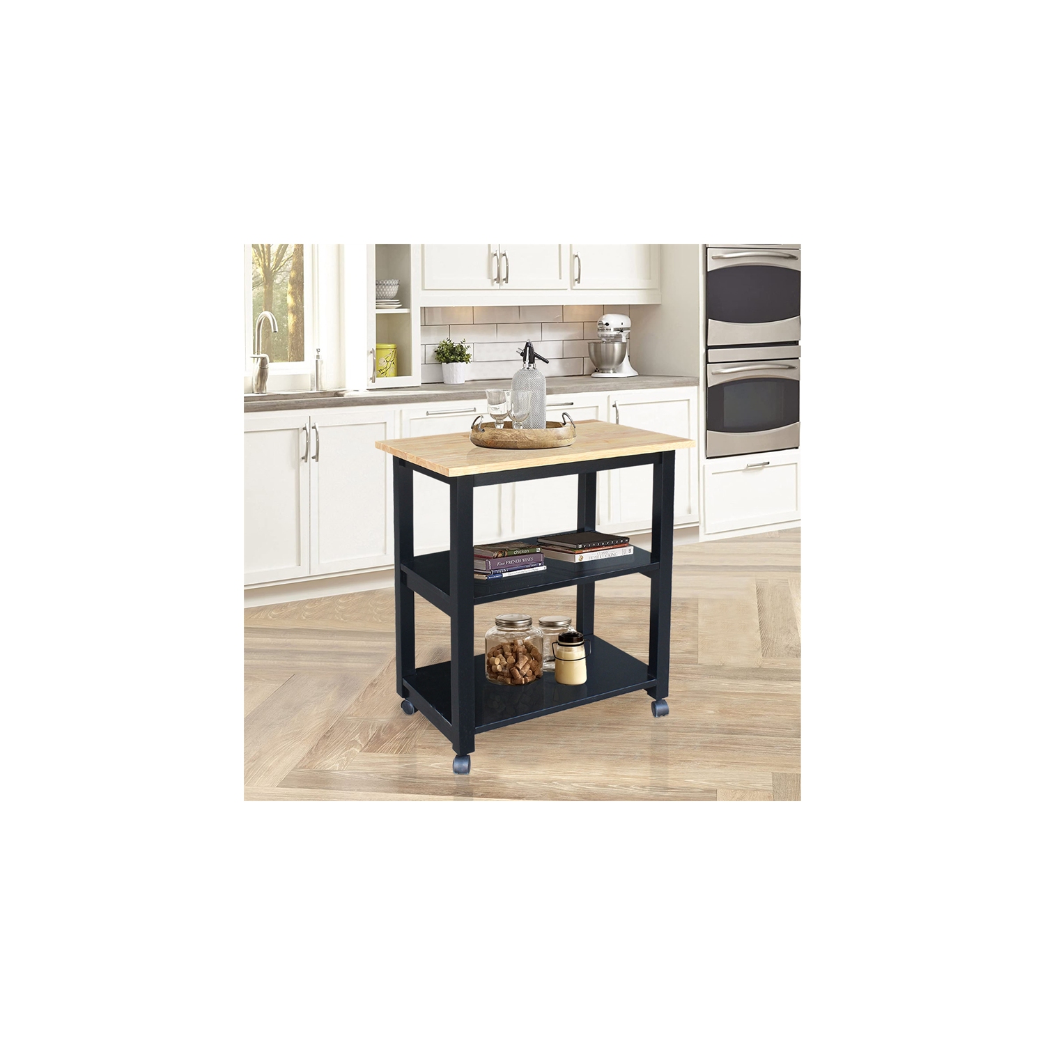 Chariot pour four à micro-ondes de International concepts, noir/naturel