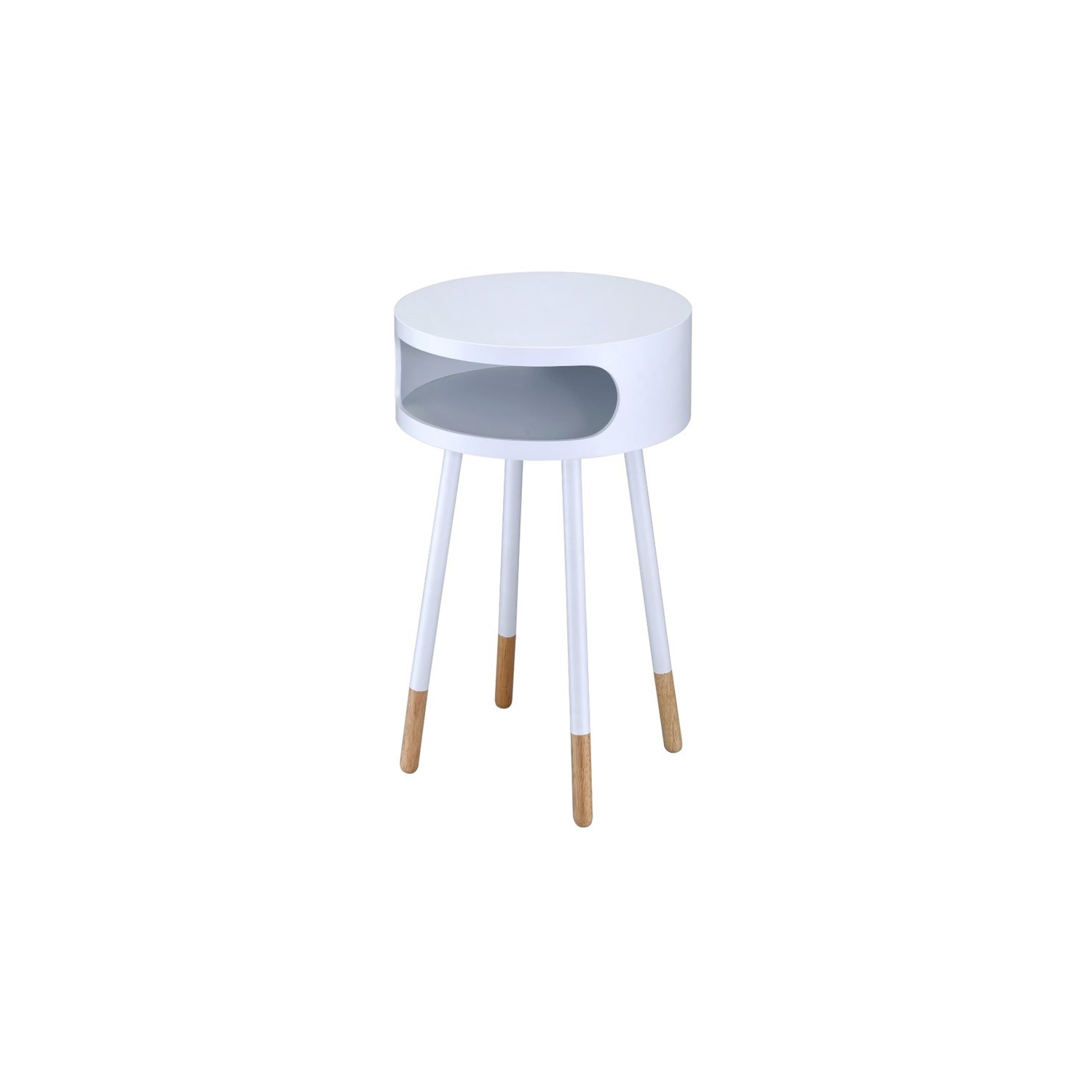 ACME Sonria Round End Table in White and Natural