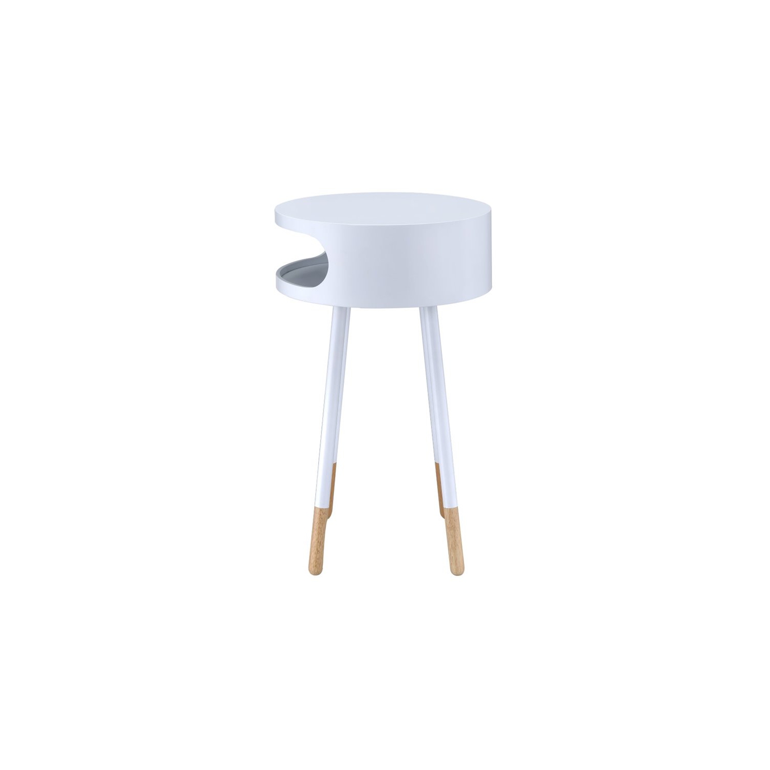 ACME Sonria Round End Table in White and Natural