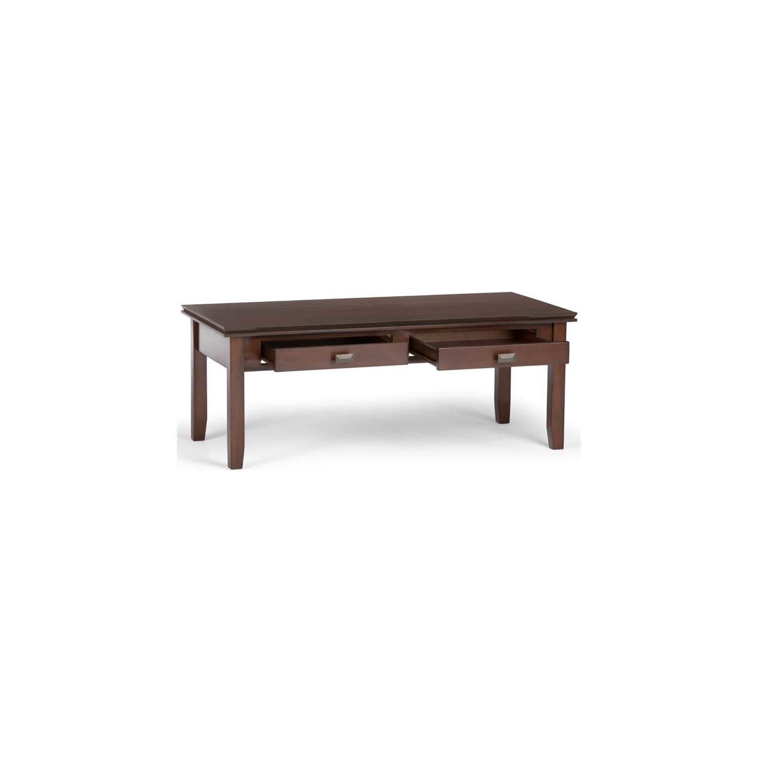 Simpli Home Artisan Wood 46" Rectangle Transitional Coffee Table in Russet Brown