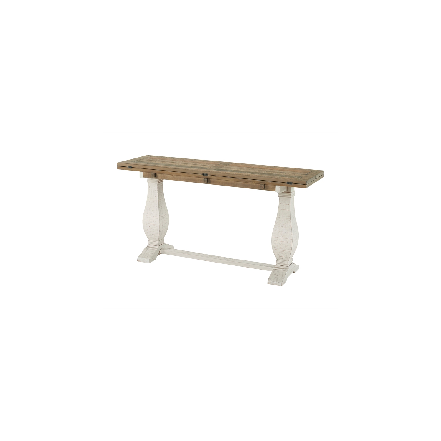 Bowery Hill Farmhouse Solid Wood Flip Top Sofa Table White Stain and Natural