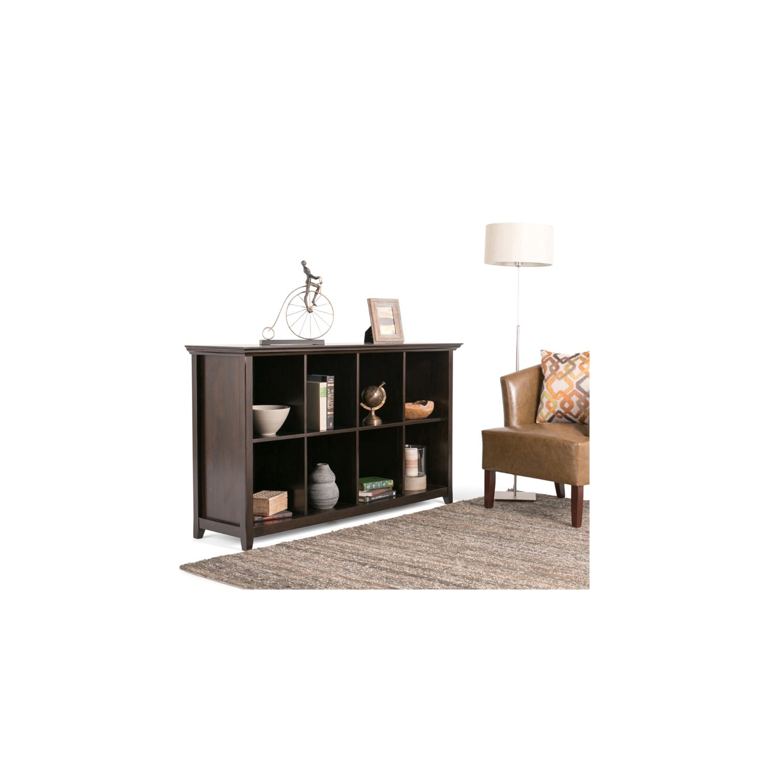 Simpli Home Amherst Solid Wood Console Table with 8 Cube Storage Hickory Brown