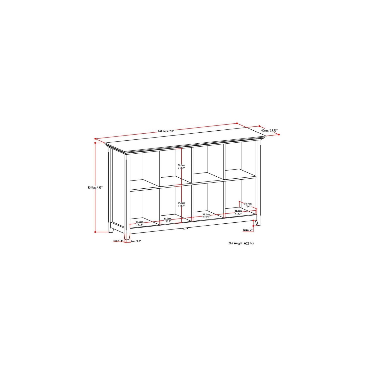 Simpli Home Amherst Solid Wood Console Table with 8 Cube Storage Hickory Brown