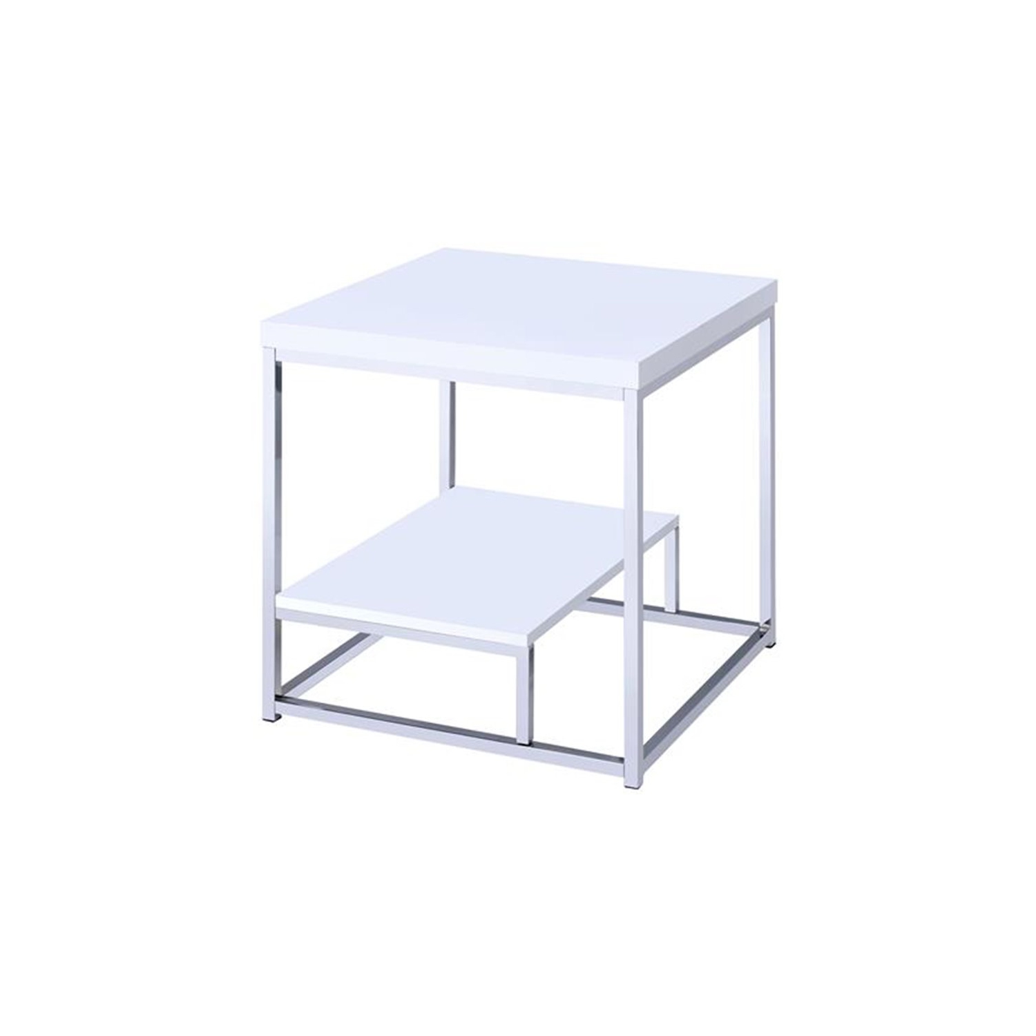 Steve Silver Lucia 24" Square End Table in White and Chrome Metal