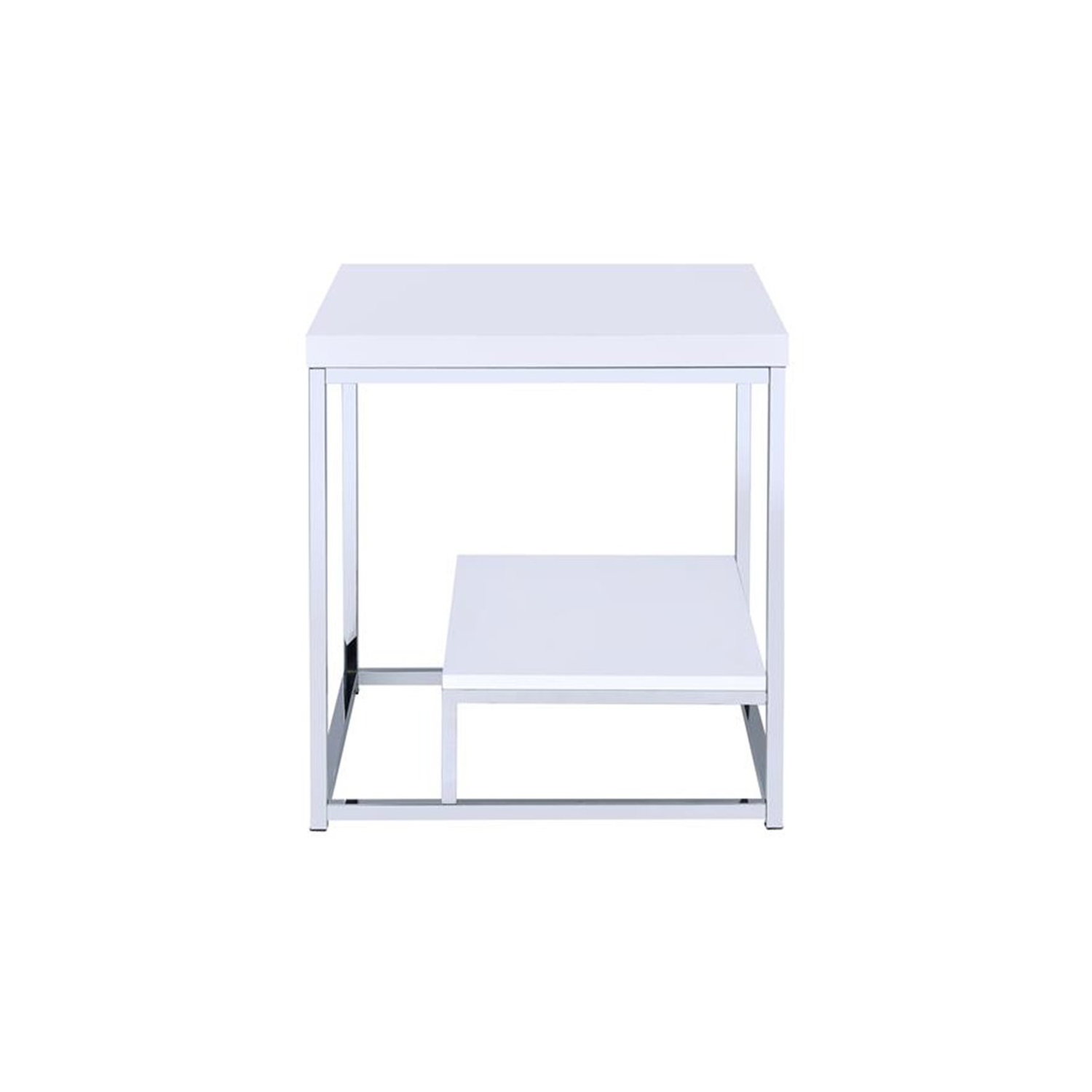Steve Silver Lucia 24" Square End Table in White and Chrome Metal