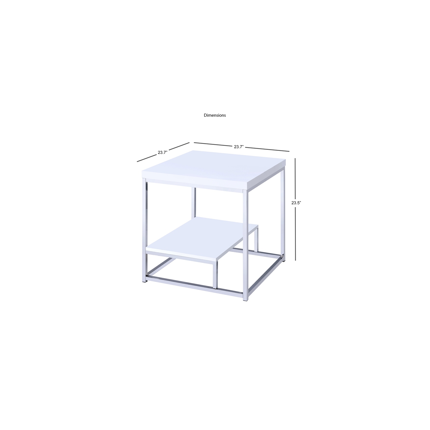 Steve Silver Lucia 24" Square End Table in White and Chrome Metal