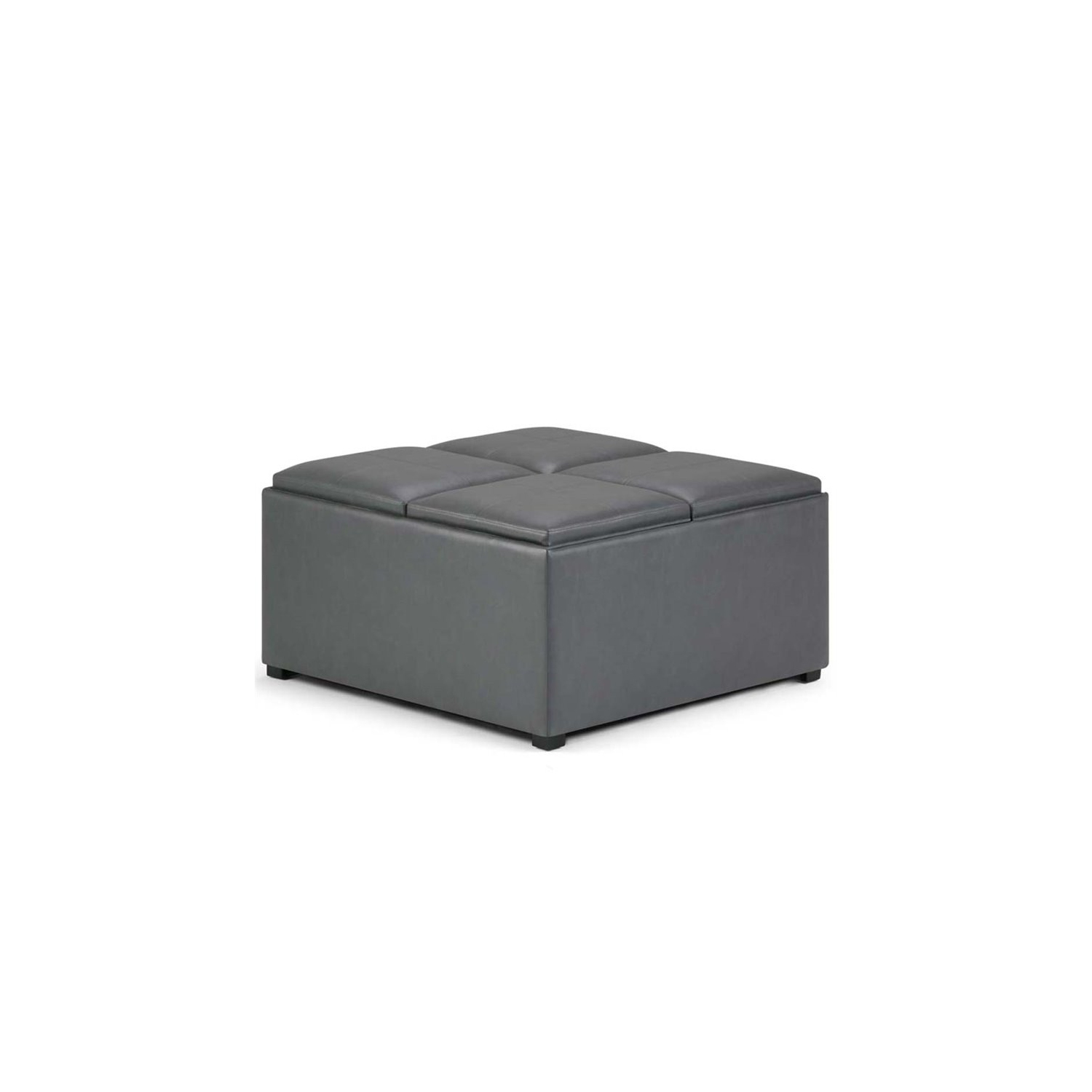 Simpli Home Avalon Square Faux Leather Ottoman in Stone Gray