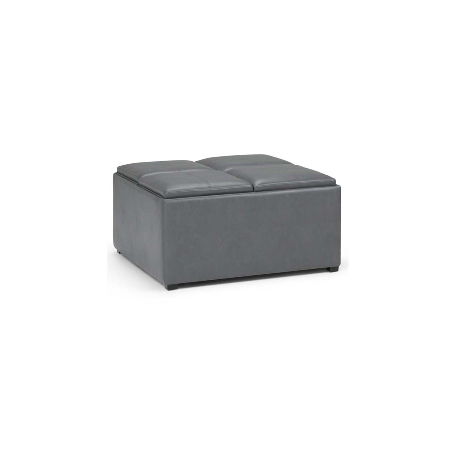 Simpli Home Avalon Square Faux Leather Ottoman in Stone Gray