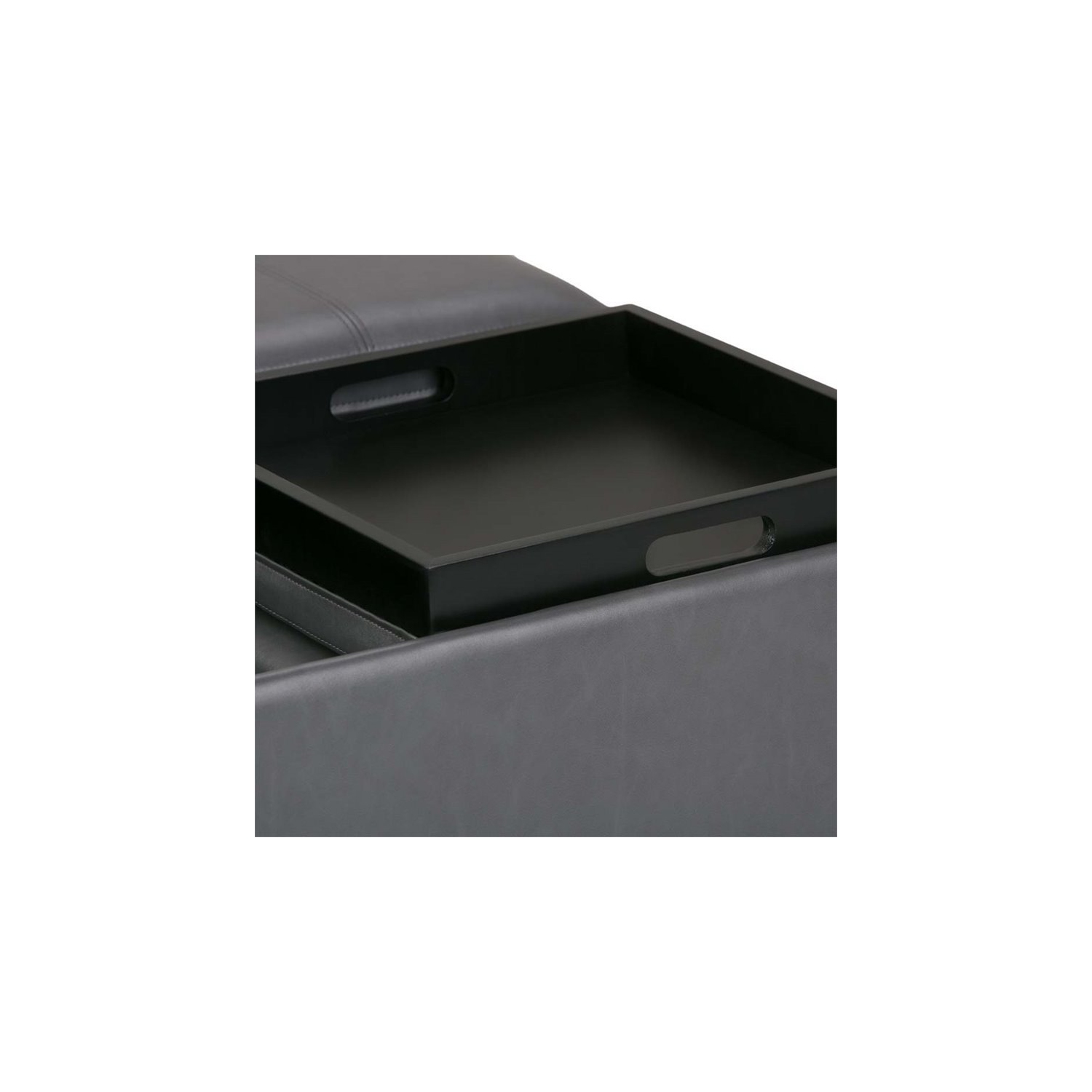 Simpli Home Avalon Square Faux Leather Ottoman in Stone Gray