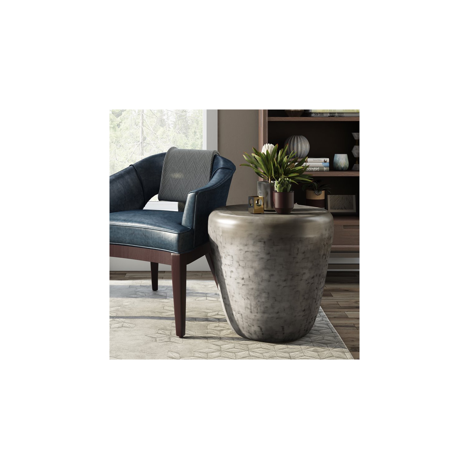 Simpli Home Garvy Industrial 20 " Metal Accent Side Table in Antique Silver