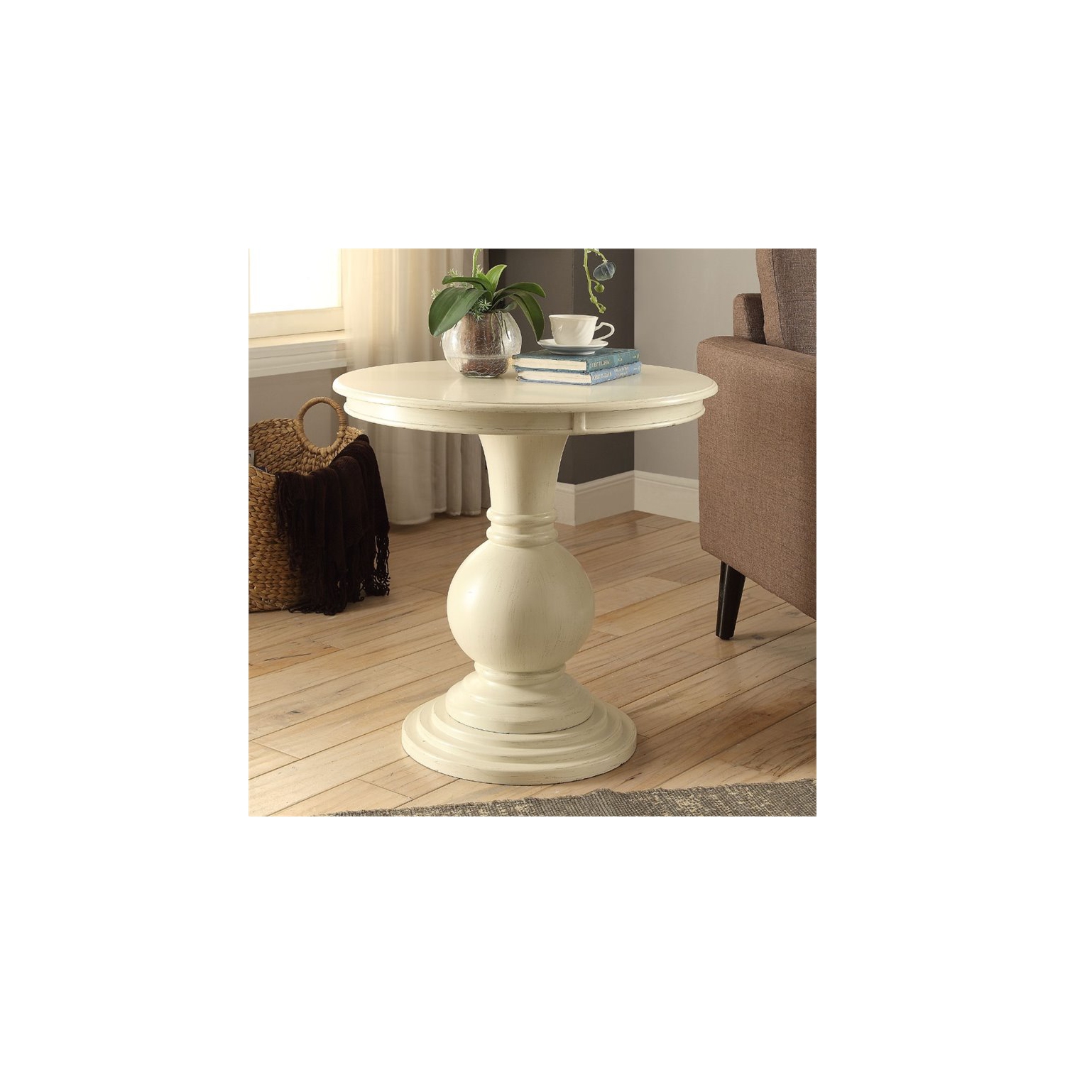 ACME Alyx Pedestal Table in Antique White