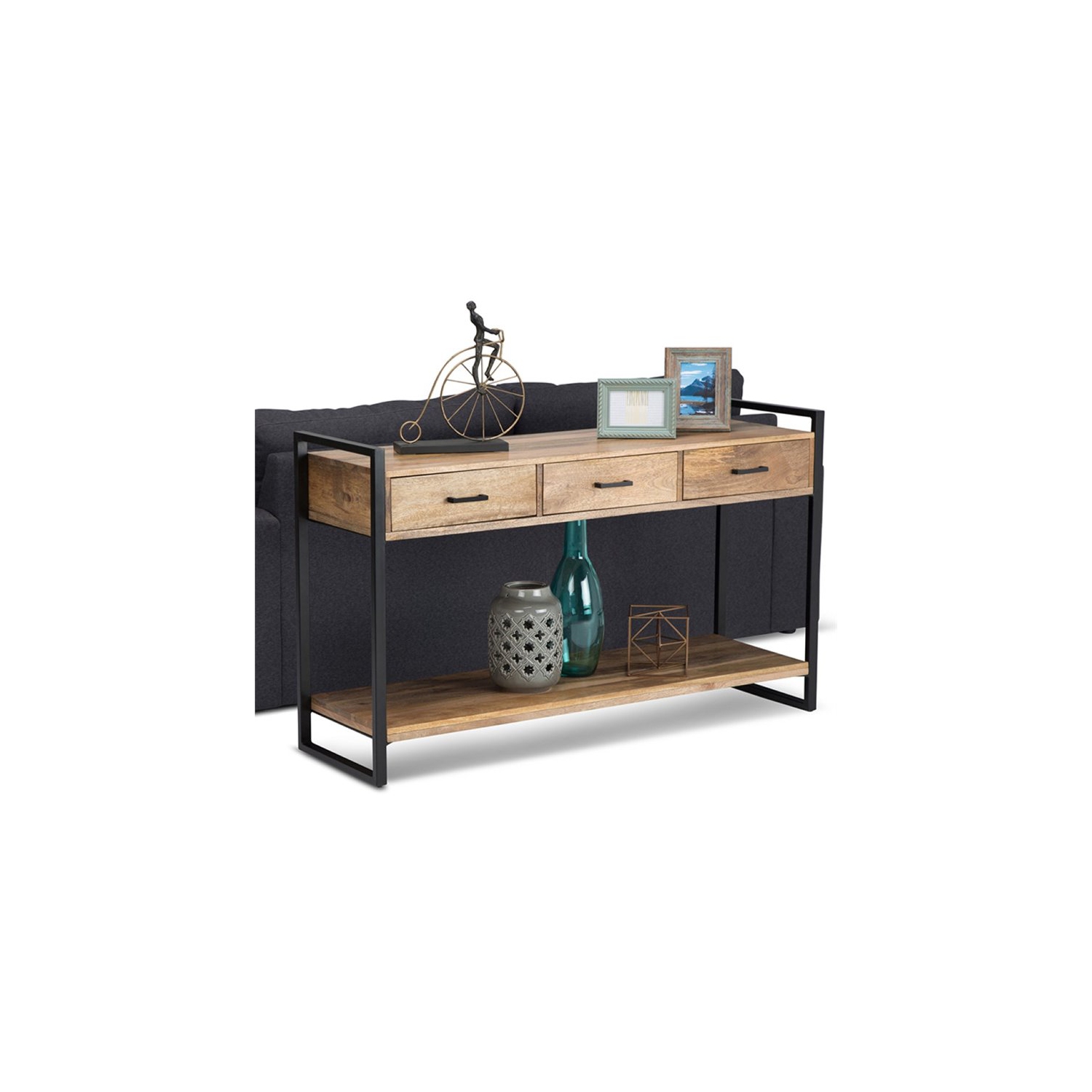 Simpli Home Riverside Console Table in Natural