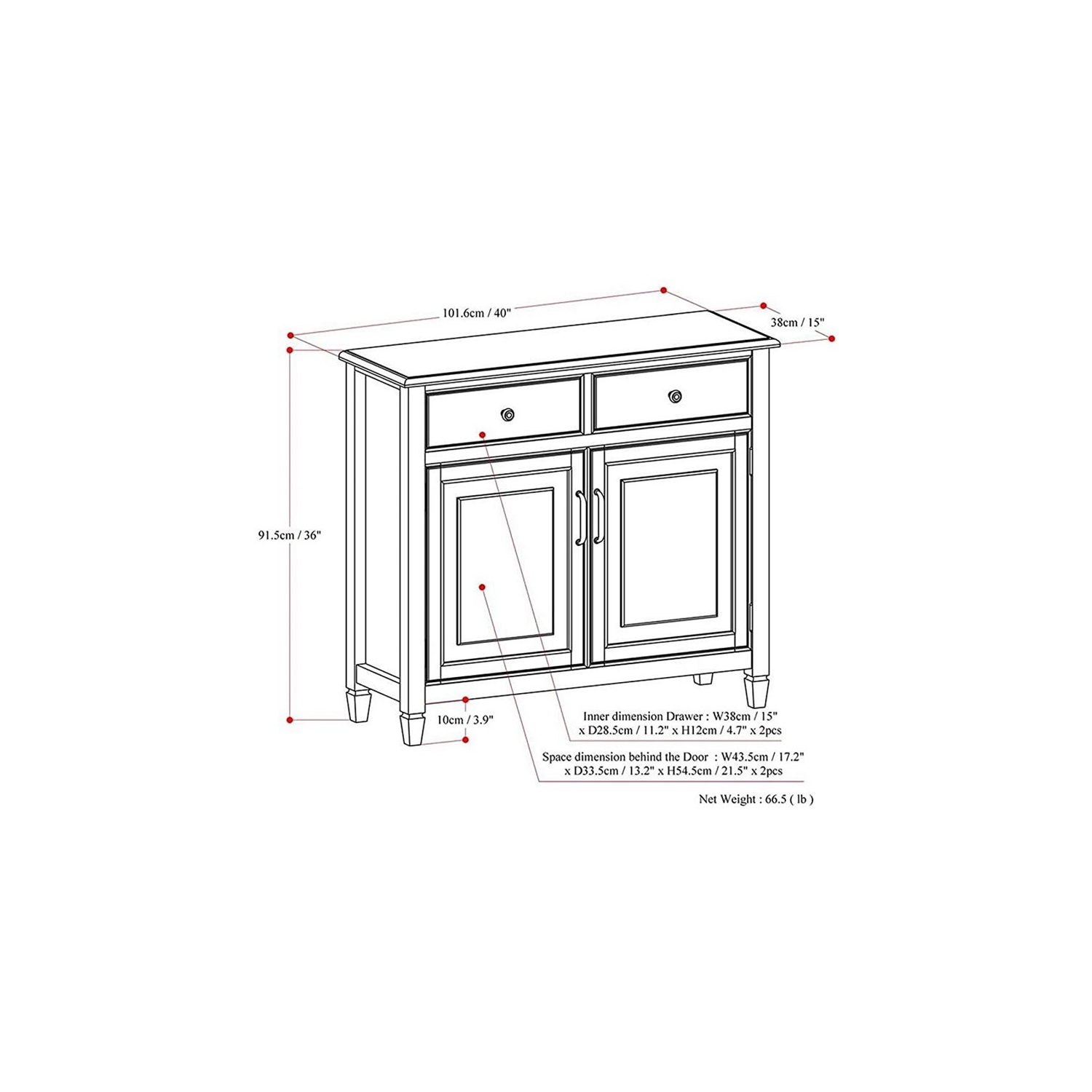 Simpli Home Connaught 2 Door Solid Wood Entryway Console Table in Black