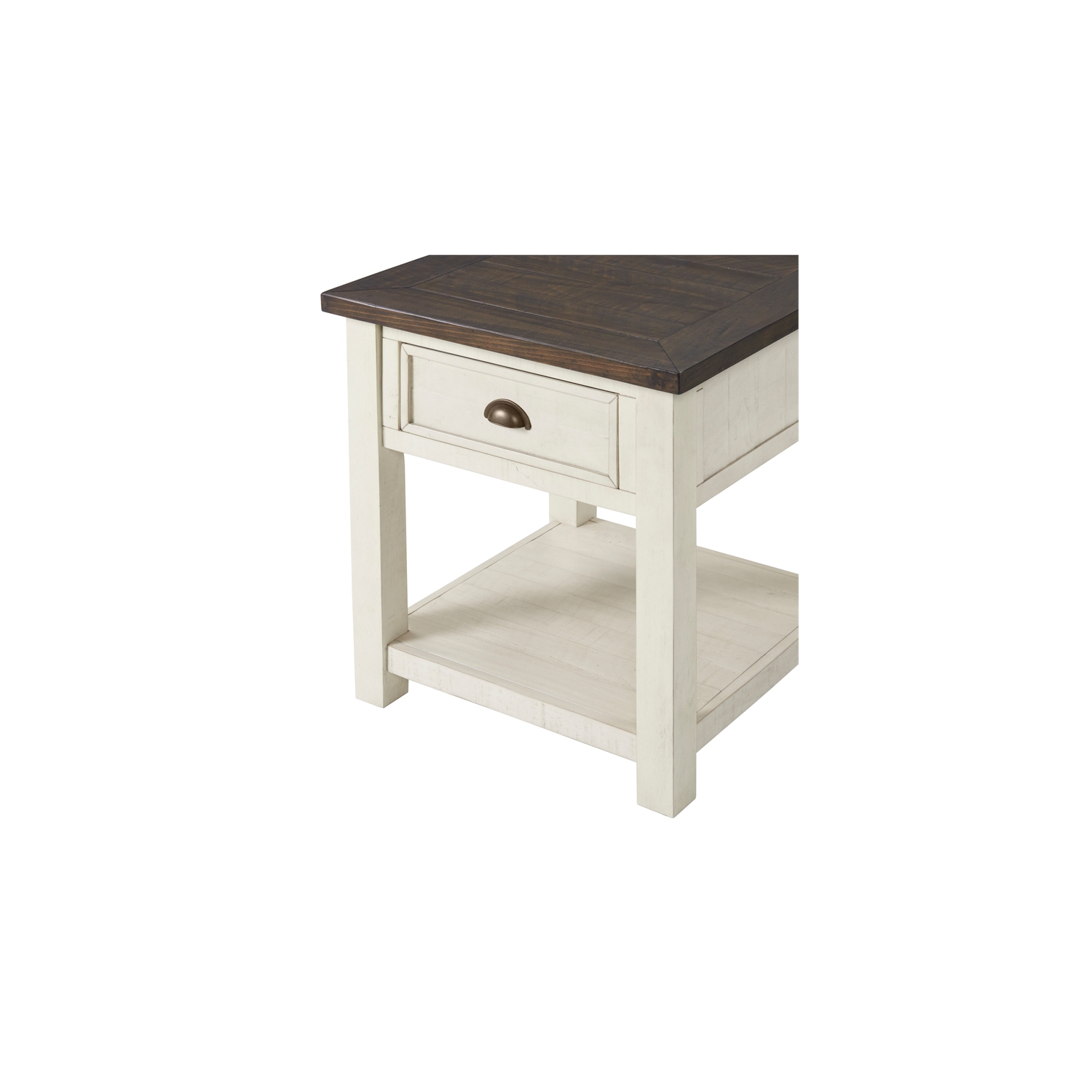 Bowery Hill Farmhouse Wood 1 Drawer End Table in Cream White and Brown