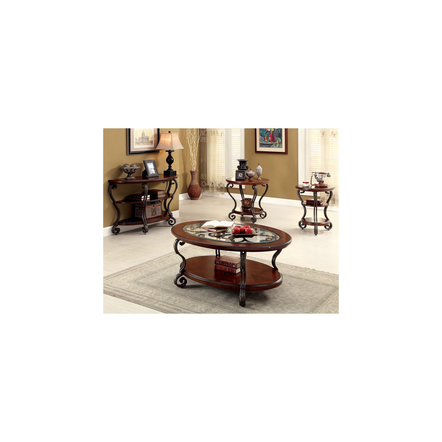 Furniture of America Azea Traditional Wood 1-Shelf End Table in Brown Cherry