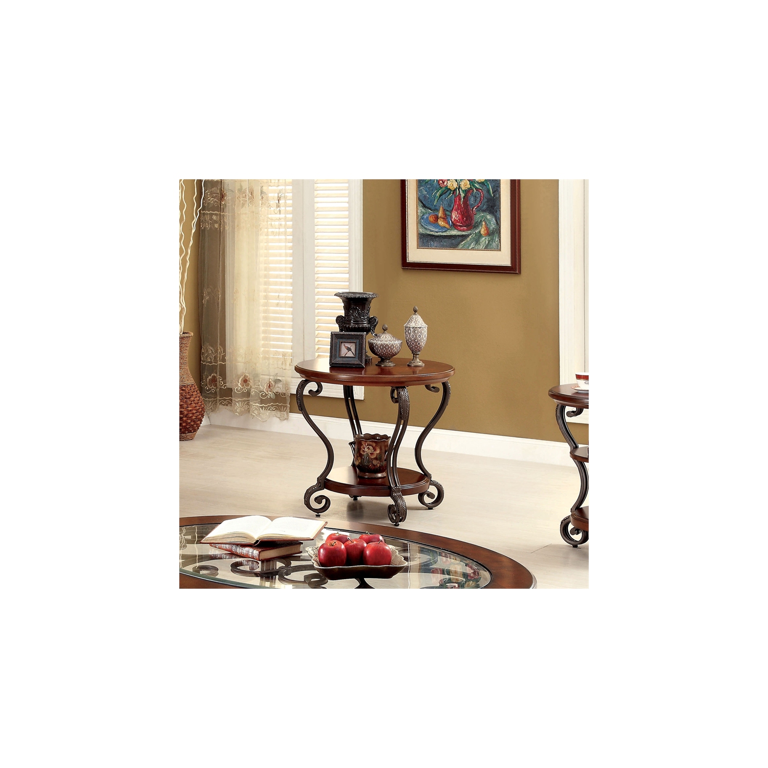 Furniture of America Azea Traditional Wood 1-Shelf End Table in Brown Cherry