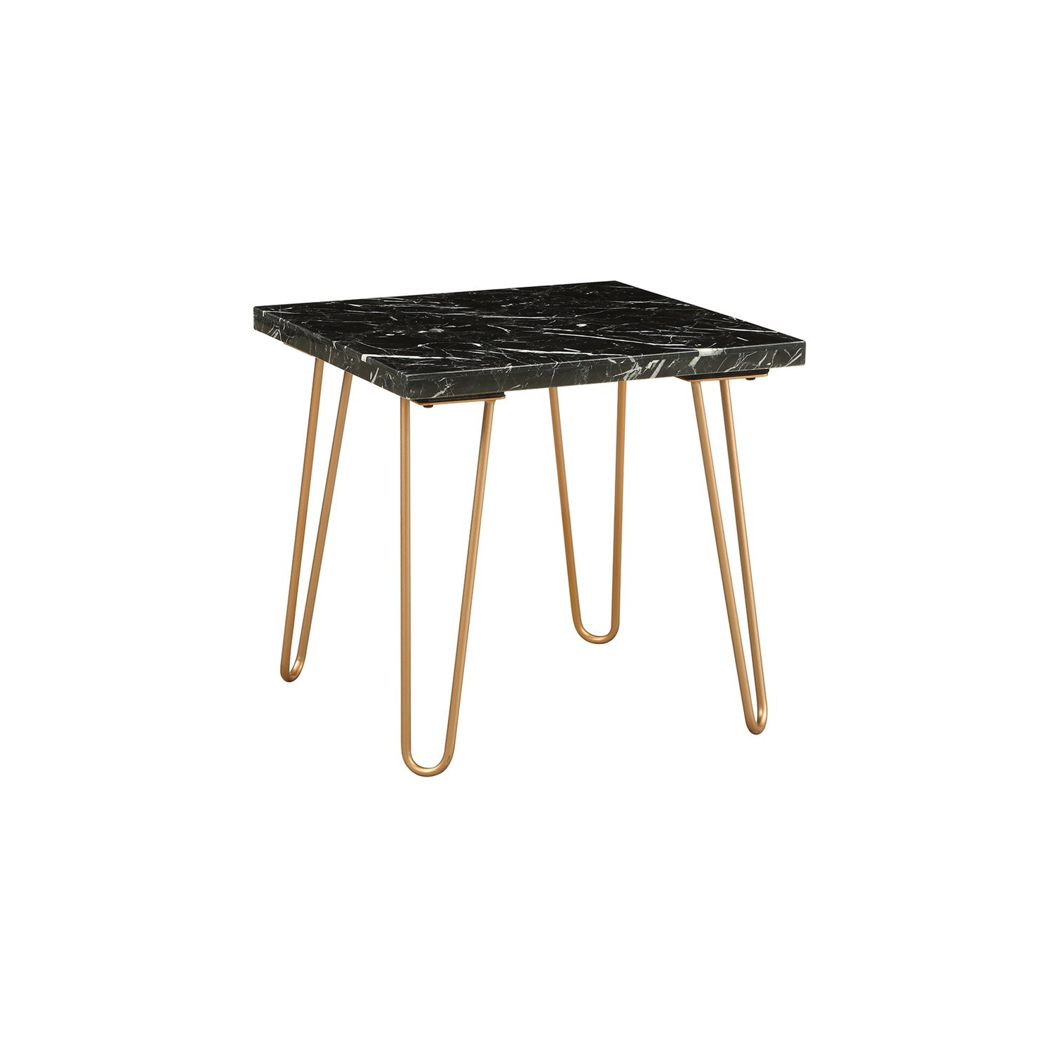 ACME Telestis 22" Square Marble Top End Table in Black and Gold