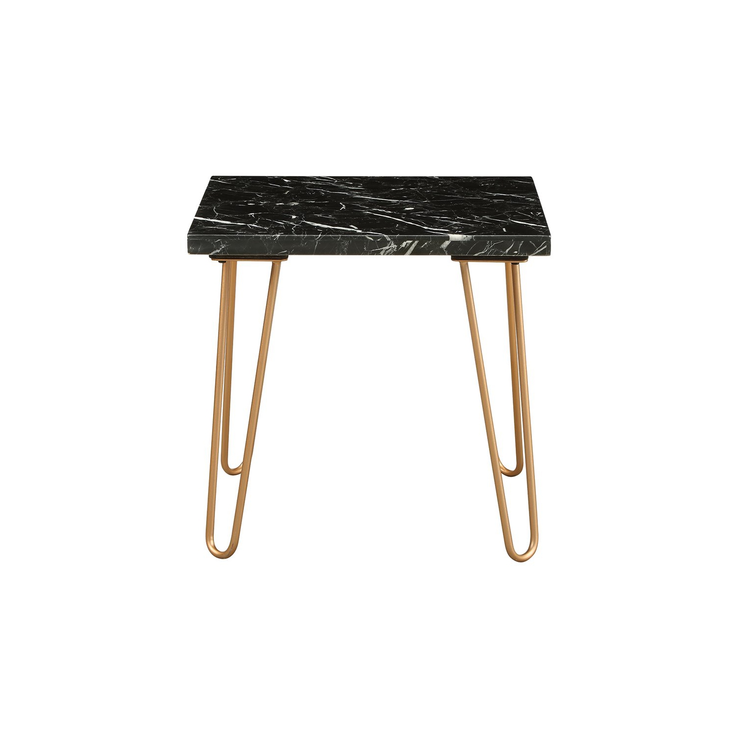 ACME Telestis 22" Square Marble Top End Table in Black and Gold