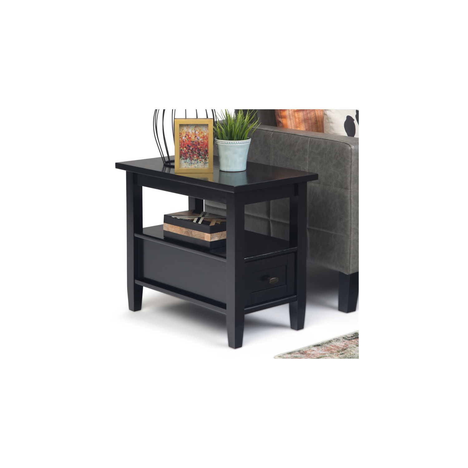 Simpli Home Warm Shaker Wood 14" Rectangle Transitional Narrow Side Table in Black