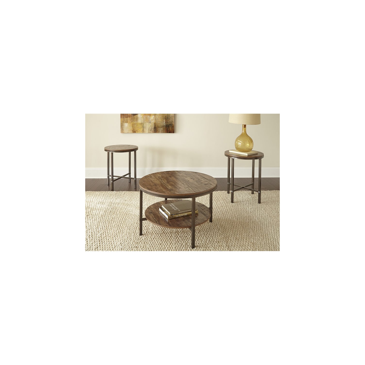 Steve Silver Sedona 3-Piece Round Wood and Metal Coffee Table Set in Brown