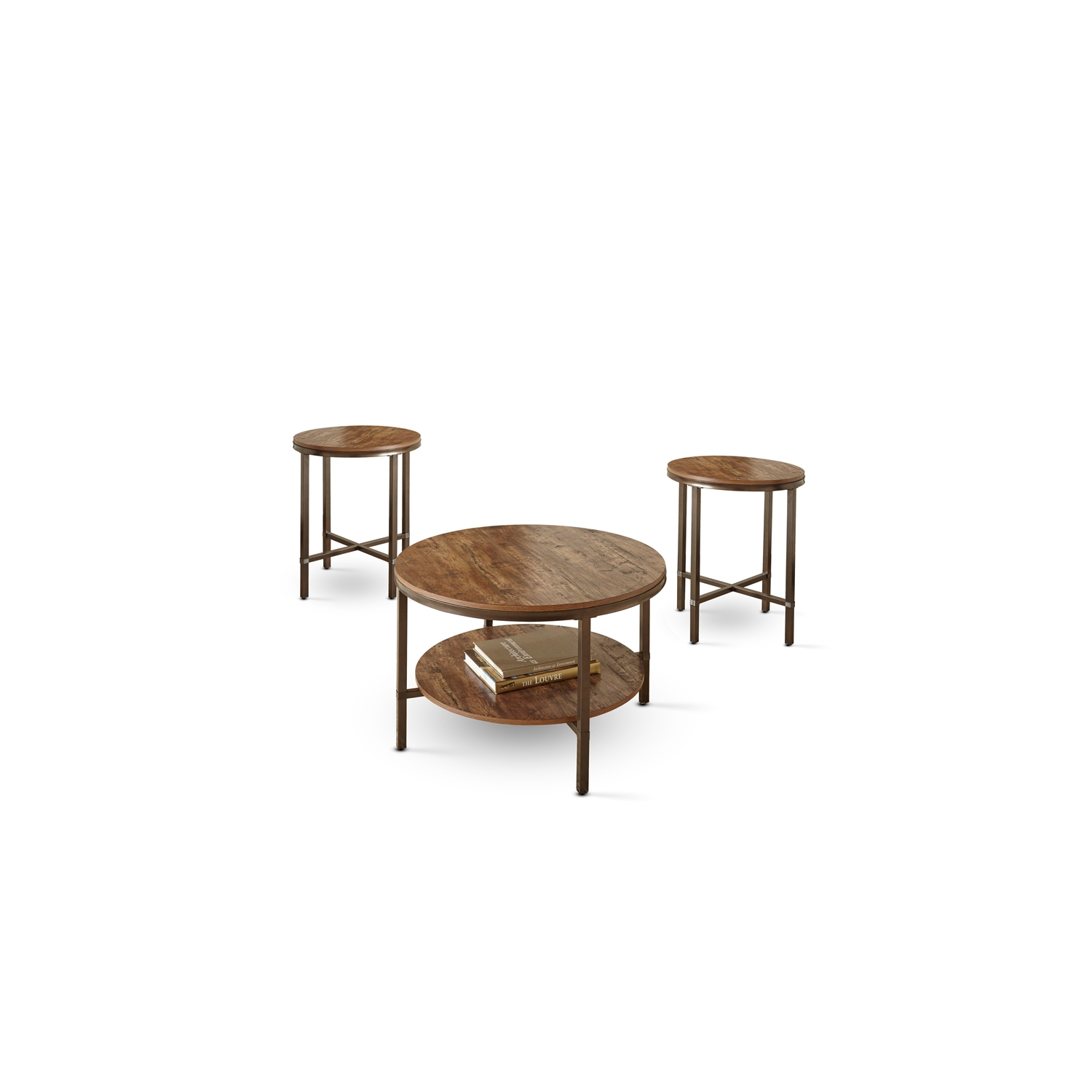 Steve Silver Sedona 3-Piece Round Wood and Metal Coffee Table Set in Brown