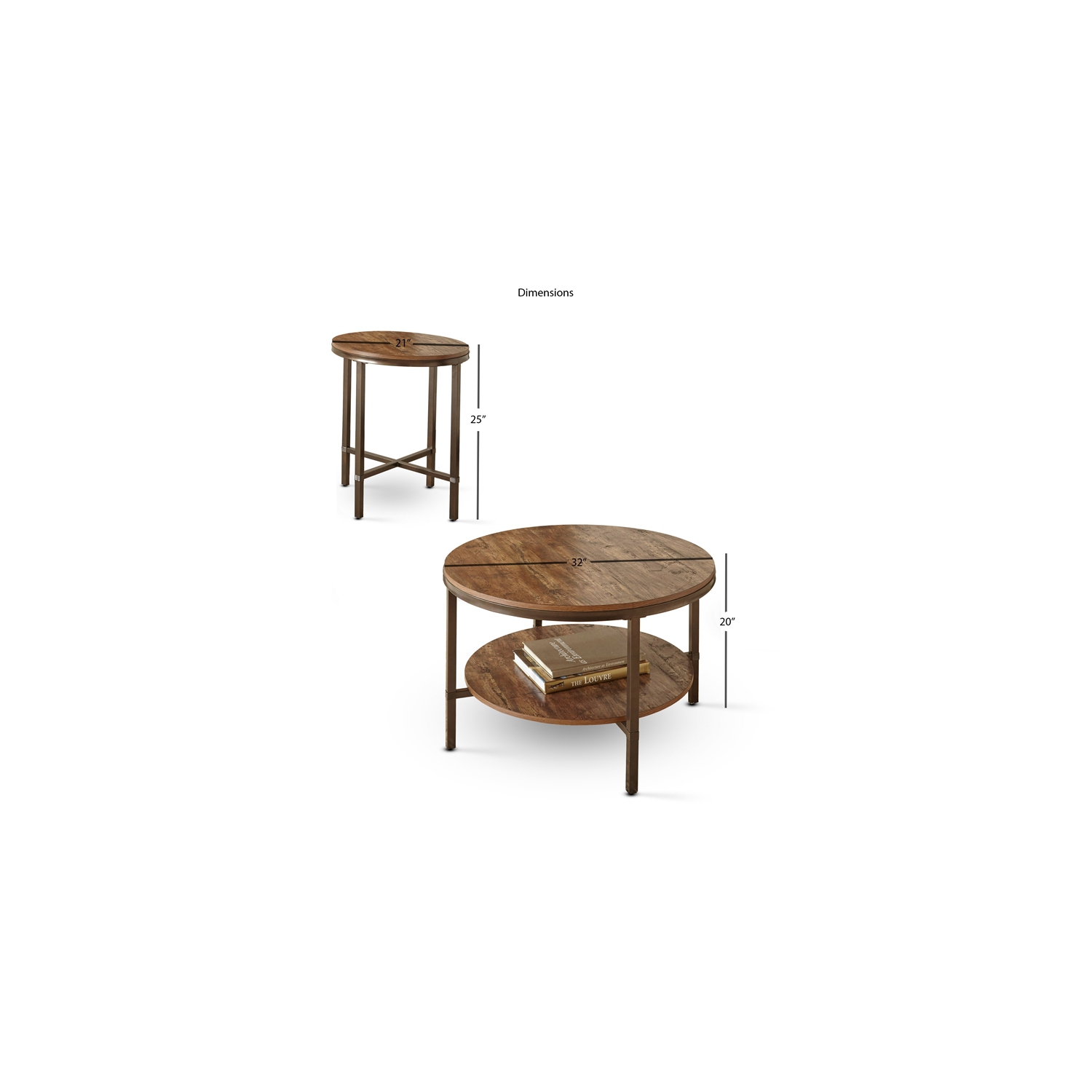 Steve Silver Sedona 3-Piece Round Wood and Metal Coffee Table Set in Brown