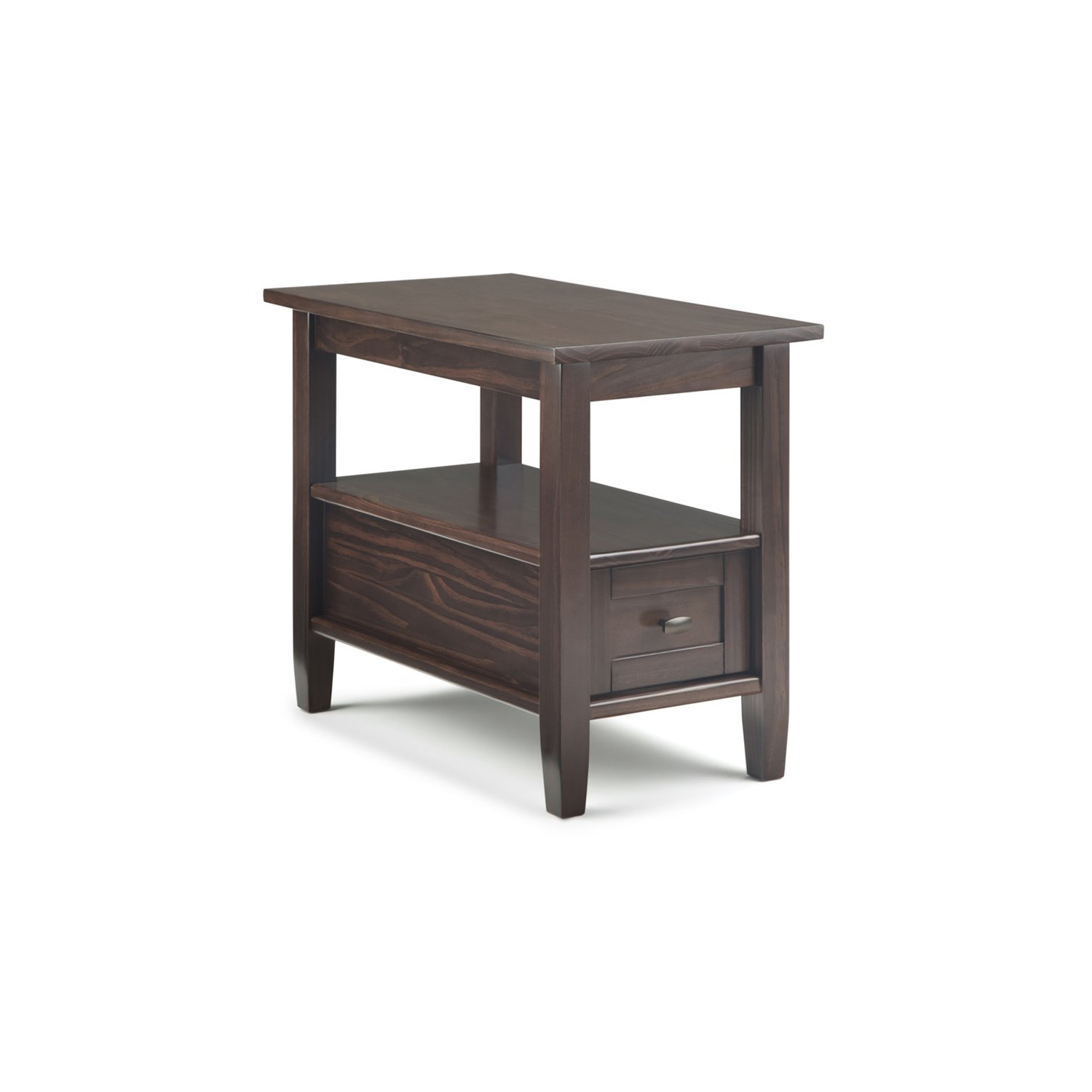 Simpli Home Warm Shaker Wood 14" Rectangle Transitional Narrow Side Table in Tobacco Brown