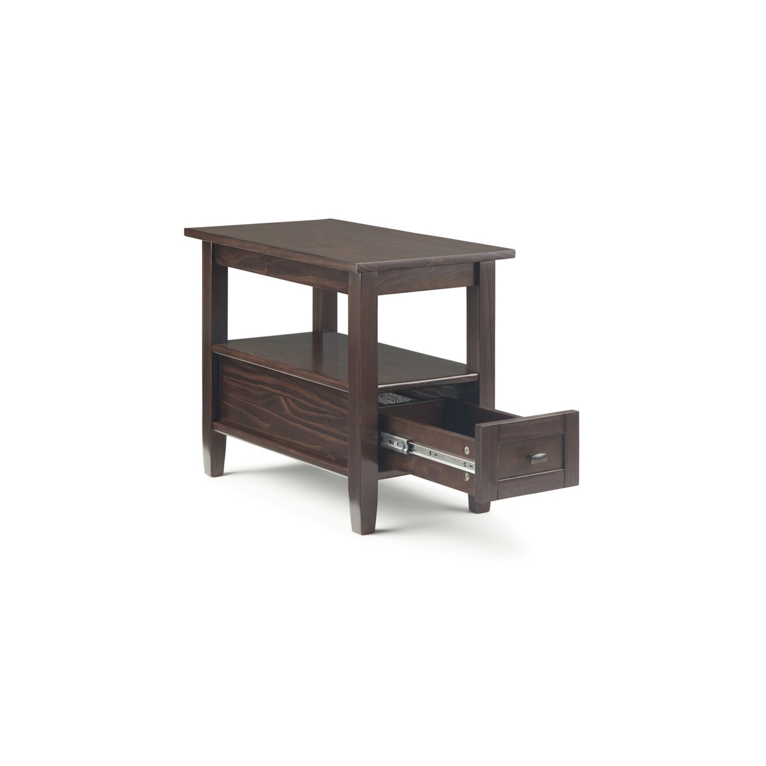 Simpli Home Warm Shaker Wood 14" Rectangle Transitional Narrow Side Table in Tobacco Brown