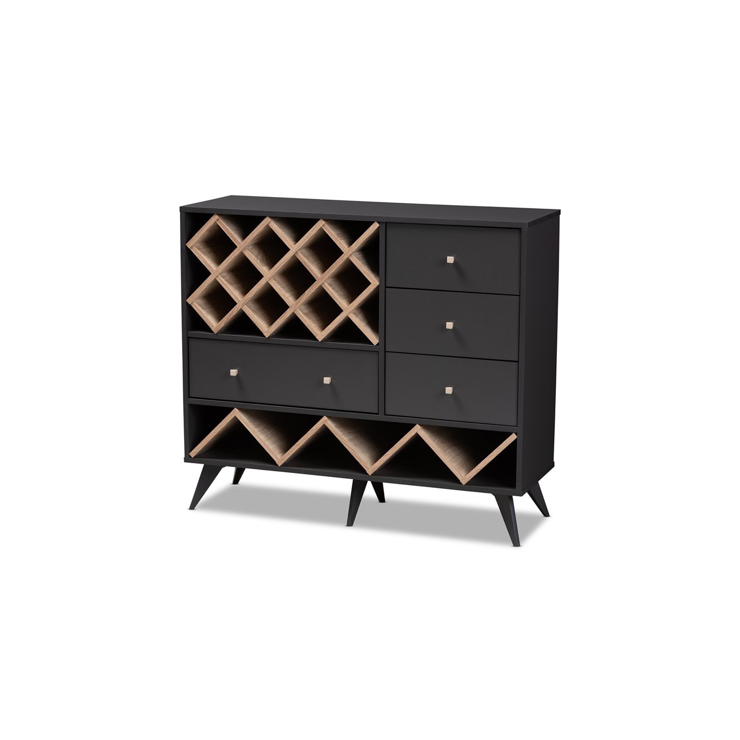 Baxton Studio Savino Wood Wine Cabinet in Dark Grey and Oak