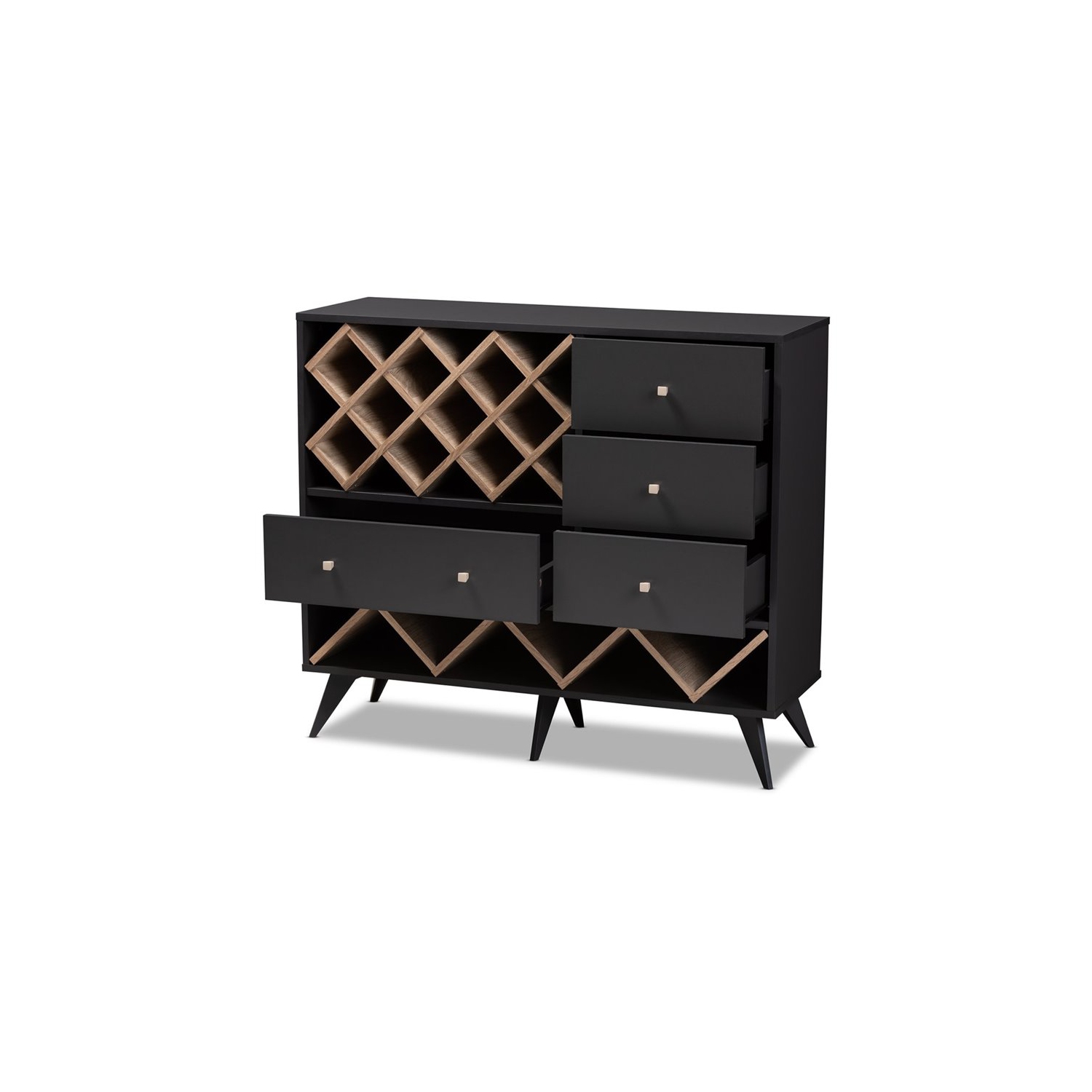 Baxton Studio Savino Wood Wine Cabinet in Dark Grey and Oak