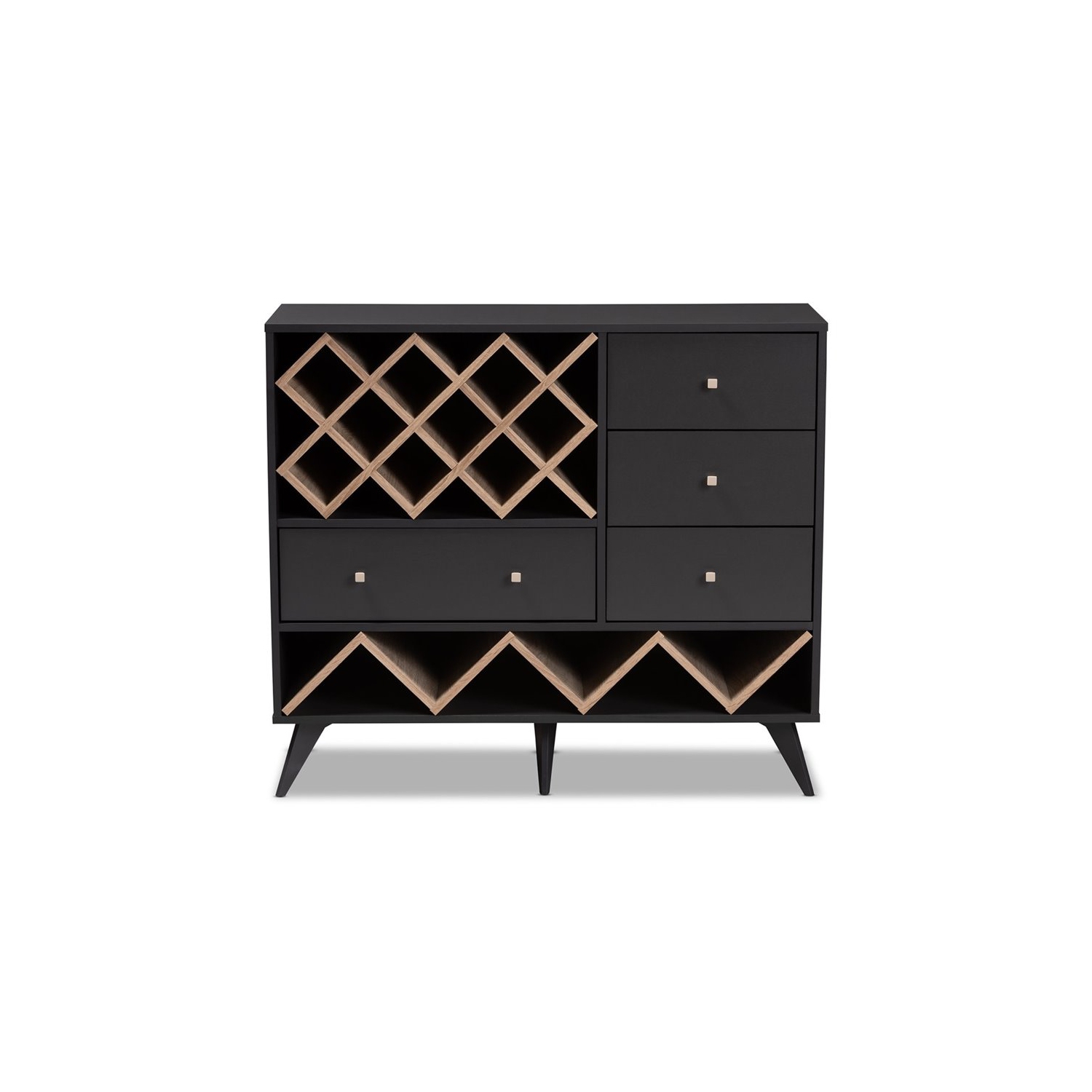 Baxton Studio Savino Wood Wine Cabinet in Dark Grey and Oak