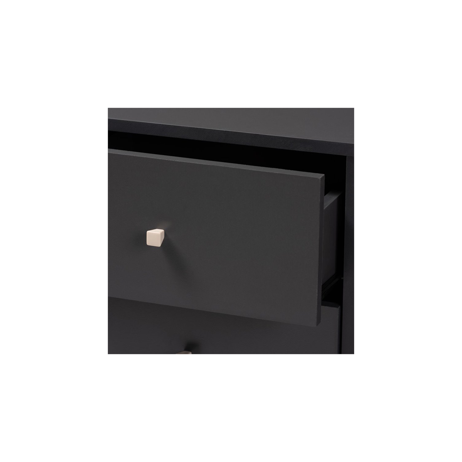 Baxton Studio Savino Wood Wine Cabinet in Dark Grey and Oak