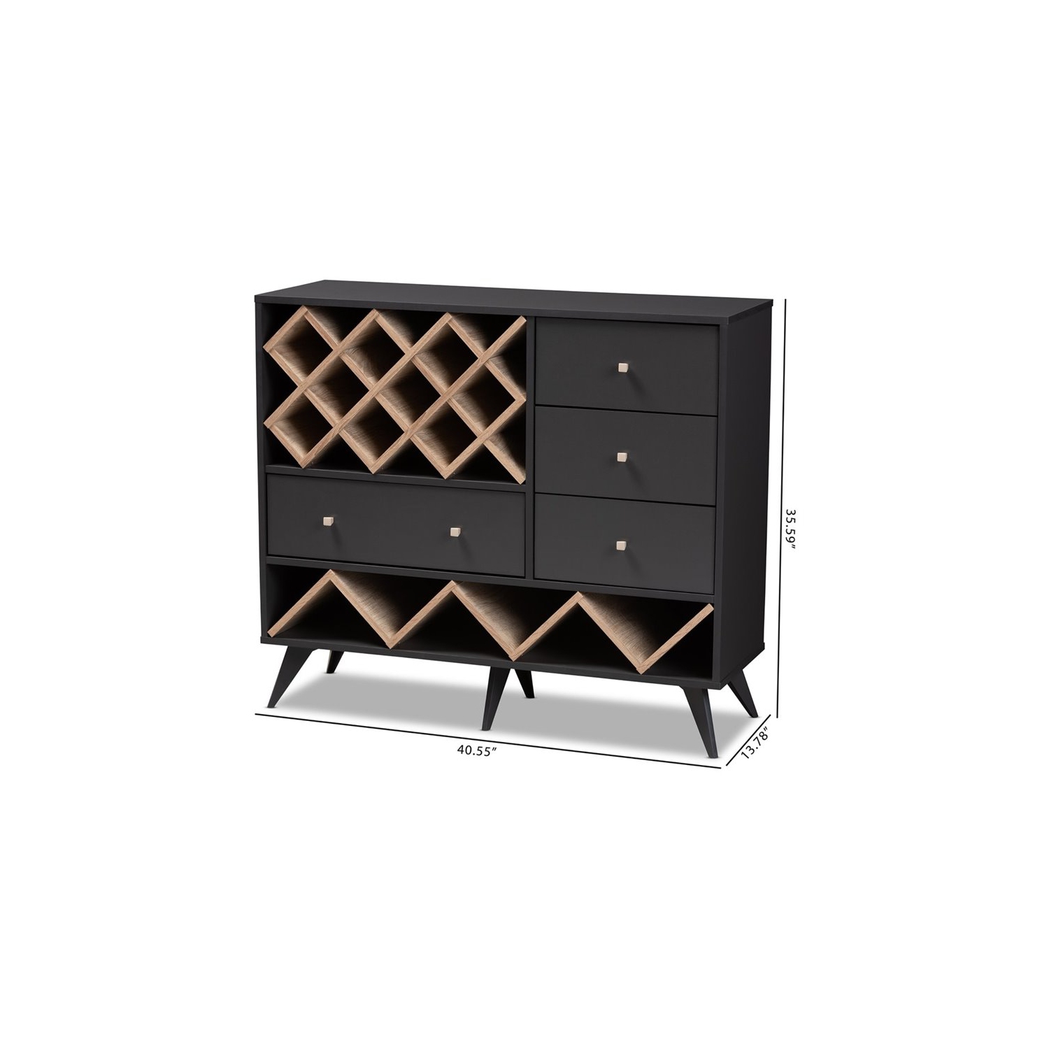 Baxton Studio Savino Wood Wine Cabinet in Dark Grey and Oak