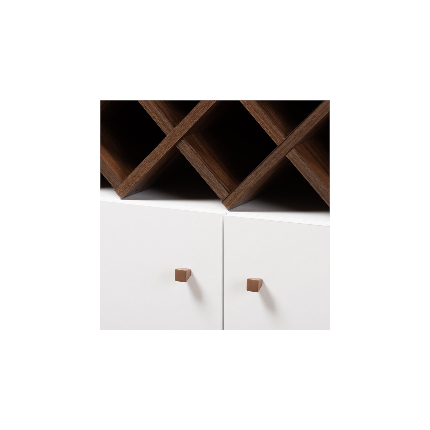 Baxton Studio Serafino Wood Wine Cabinet in White and Walnut