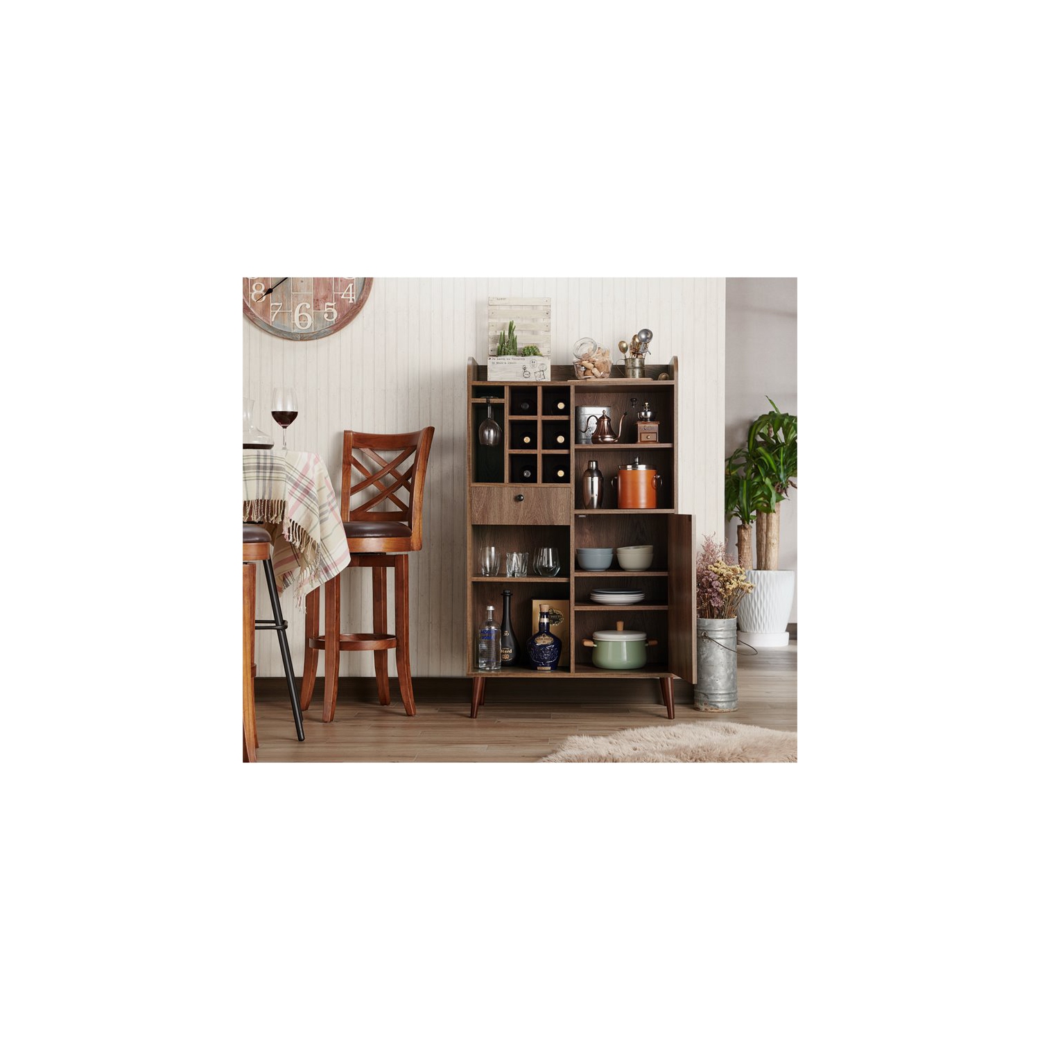 Meuble de rangement pour bouteilles de vin en bois Alzon de Furniture of America en noyer vieilli