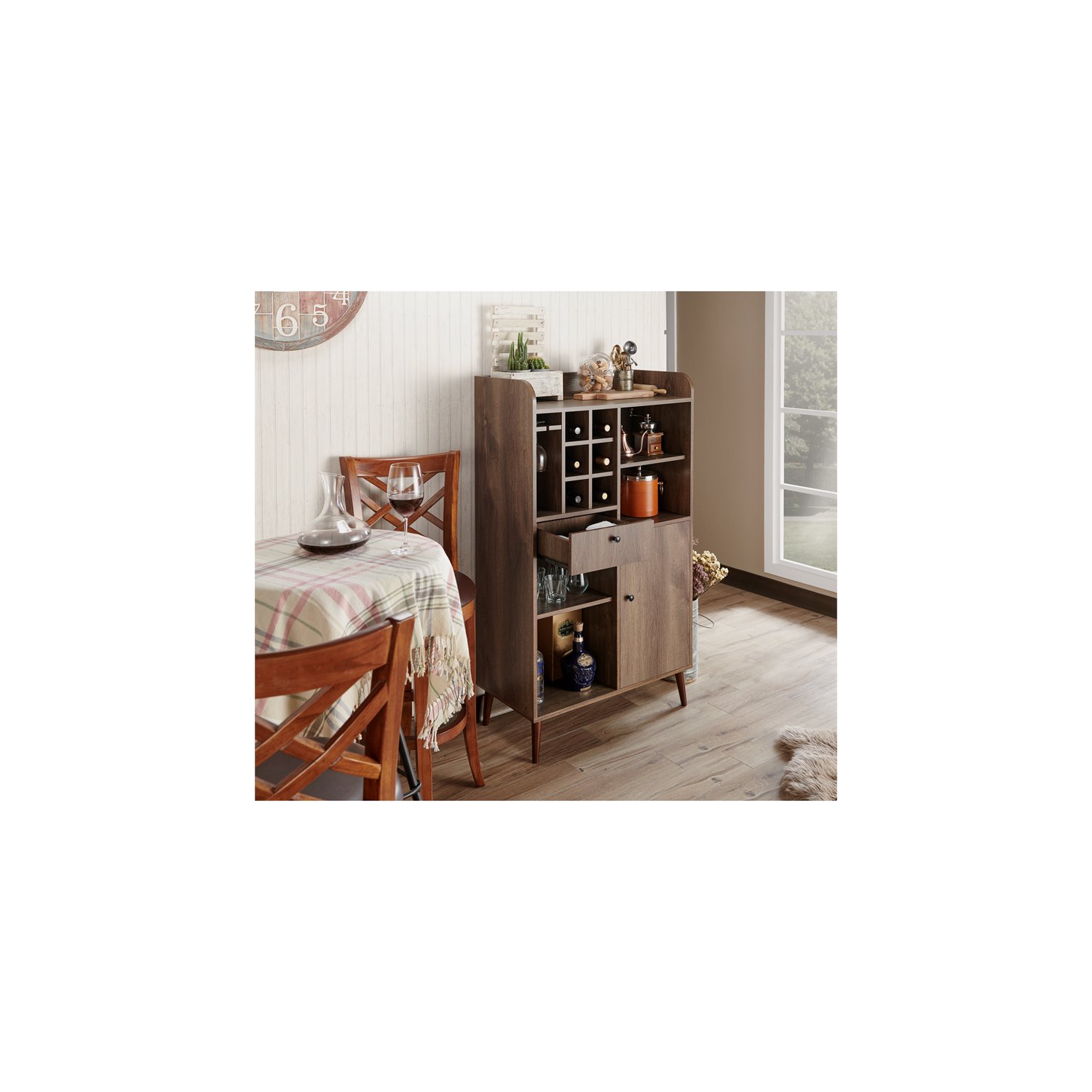 Meuble de rangement pour bouteilles de vin en bois Alzon de Furniture of America en noyer vieilli