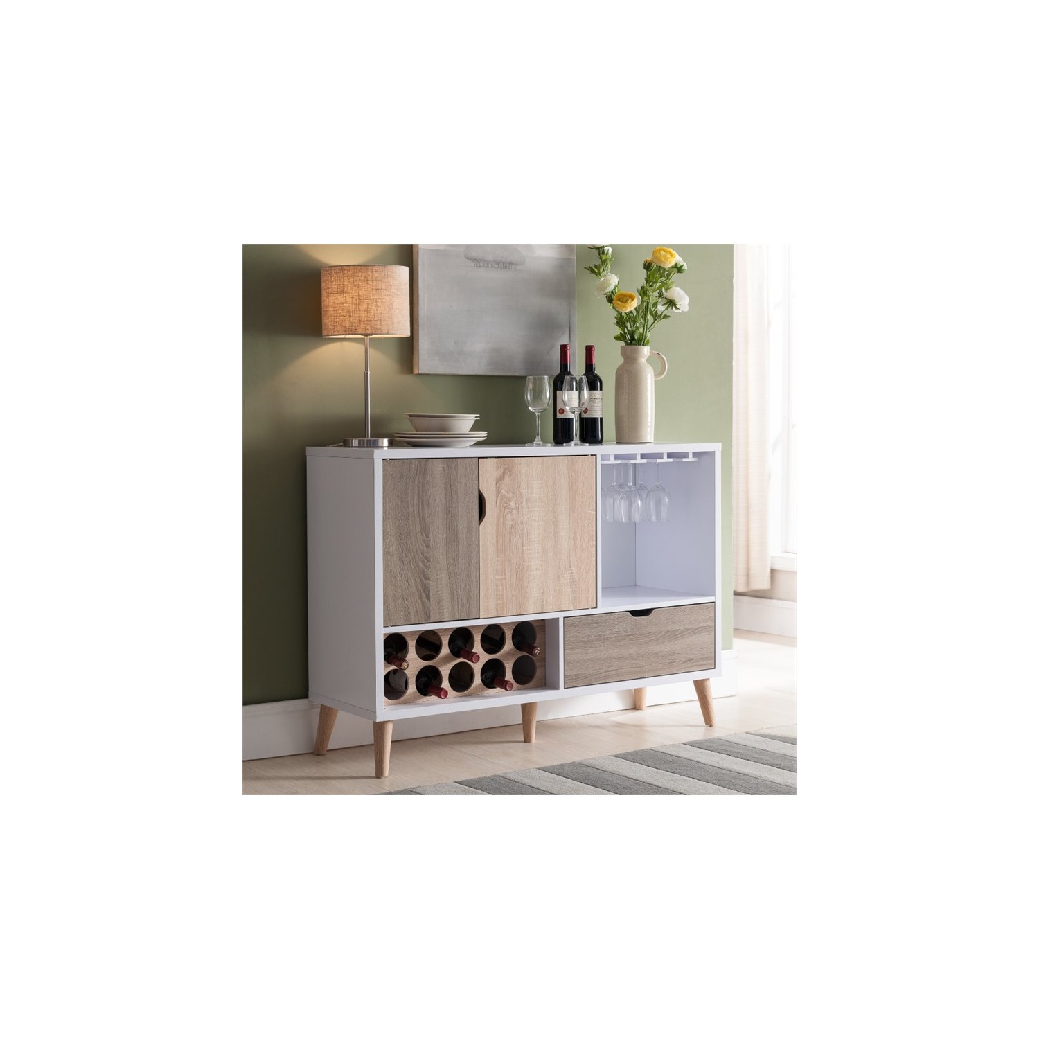 Furniture of America Vaughn Transitional Wood 10-Bottle Wine Rack in White