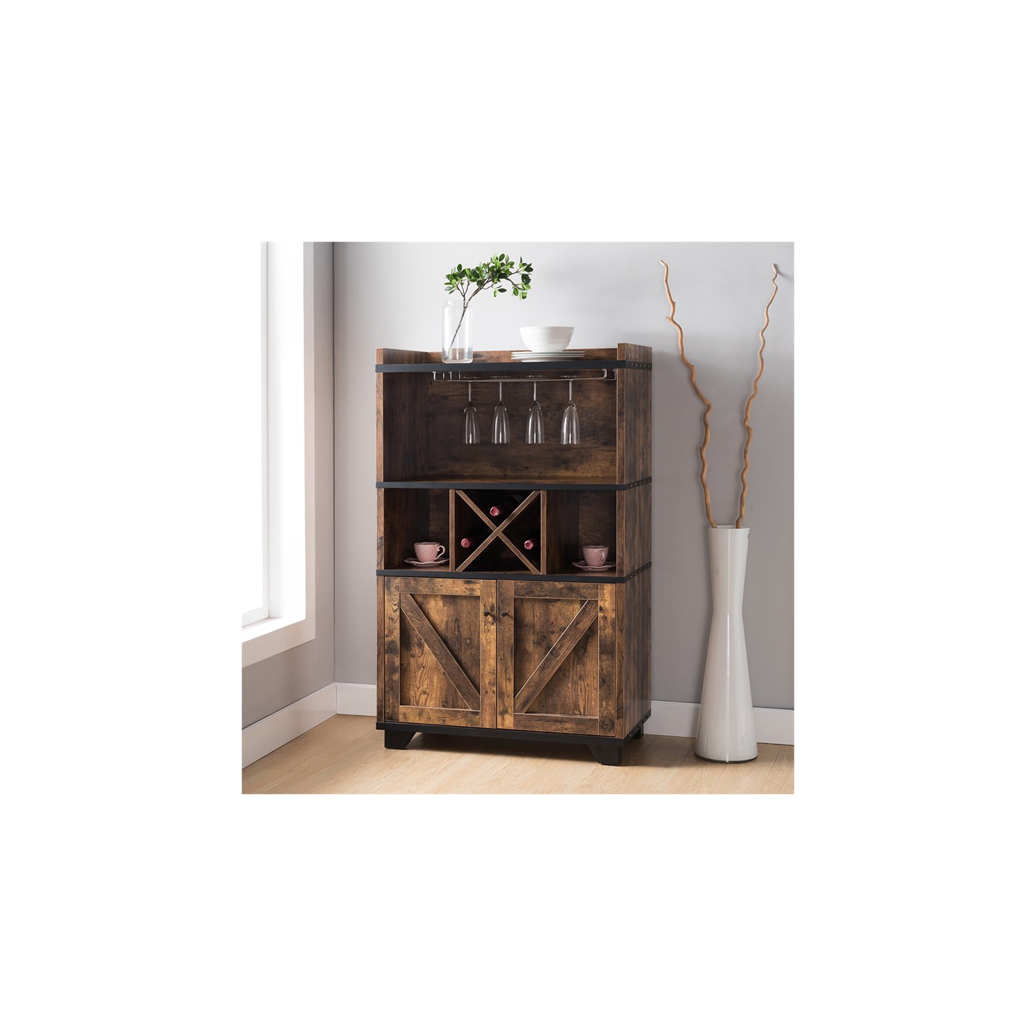 Furniture of America Glamdon Farmhouse Wood 4-Bottle Wine Rack in Brown